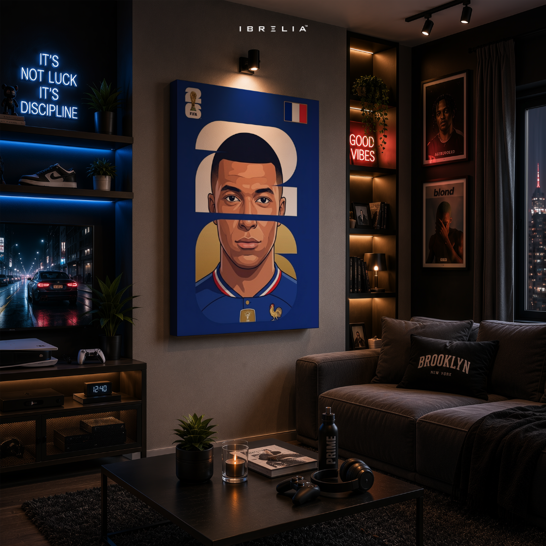 Kylian Mbappé France FIFA World Cup 2026 Minimalist Wrapped Frame Wall Art | IBRELIA™