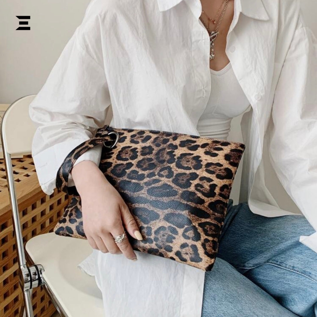 Leopard Luxe PU Leather Clutch Bag | Elegant Envelope Purse for Women | IBRELIA™