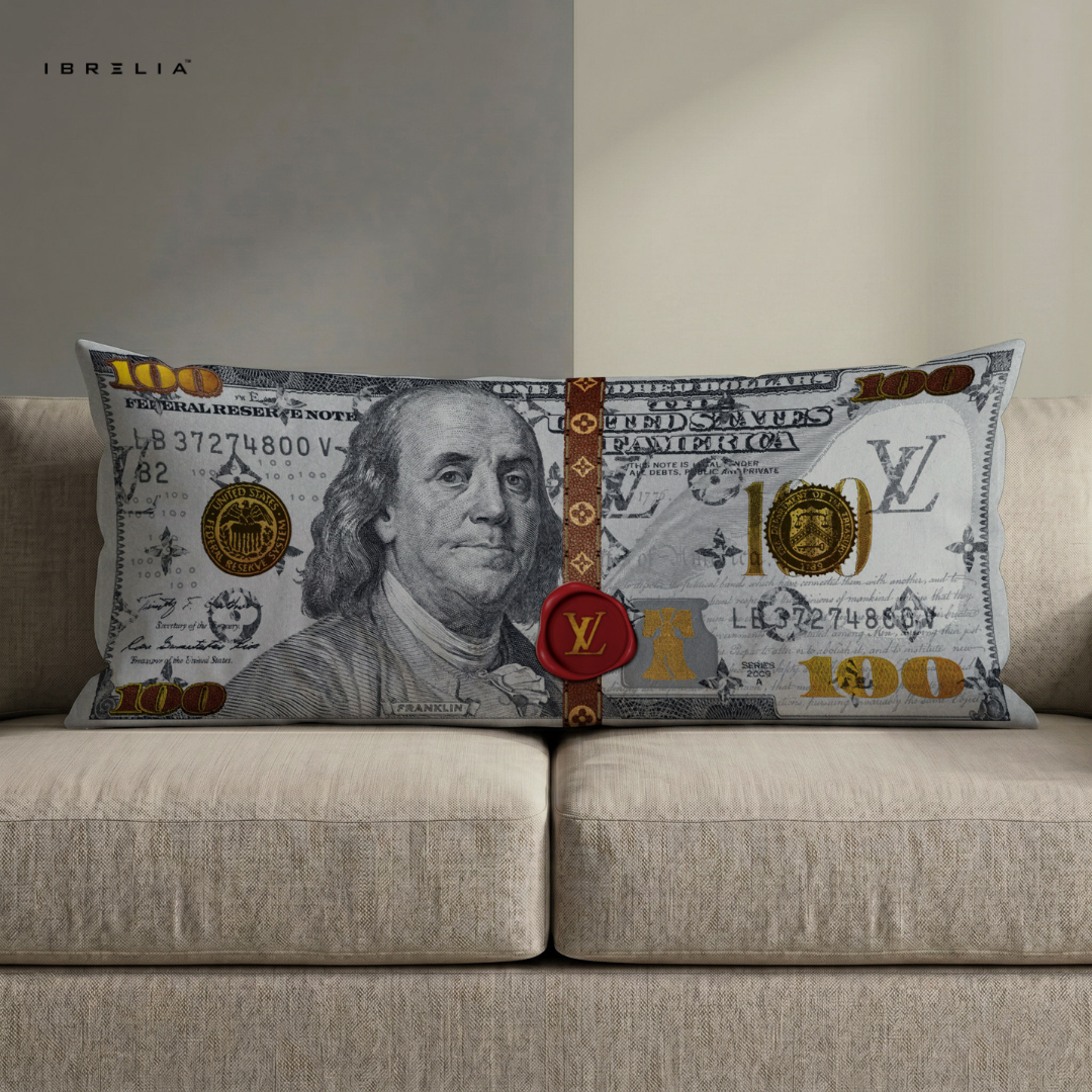 IBRELIA™ Luxury Money Strap Ultra Wide Cushion – Premium Jute Designer Sofa Pillow (46 x 19 Inches) IBRELIA
