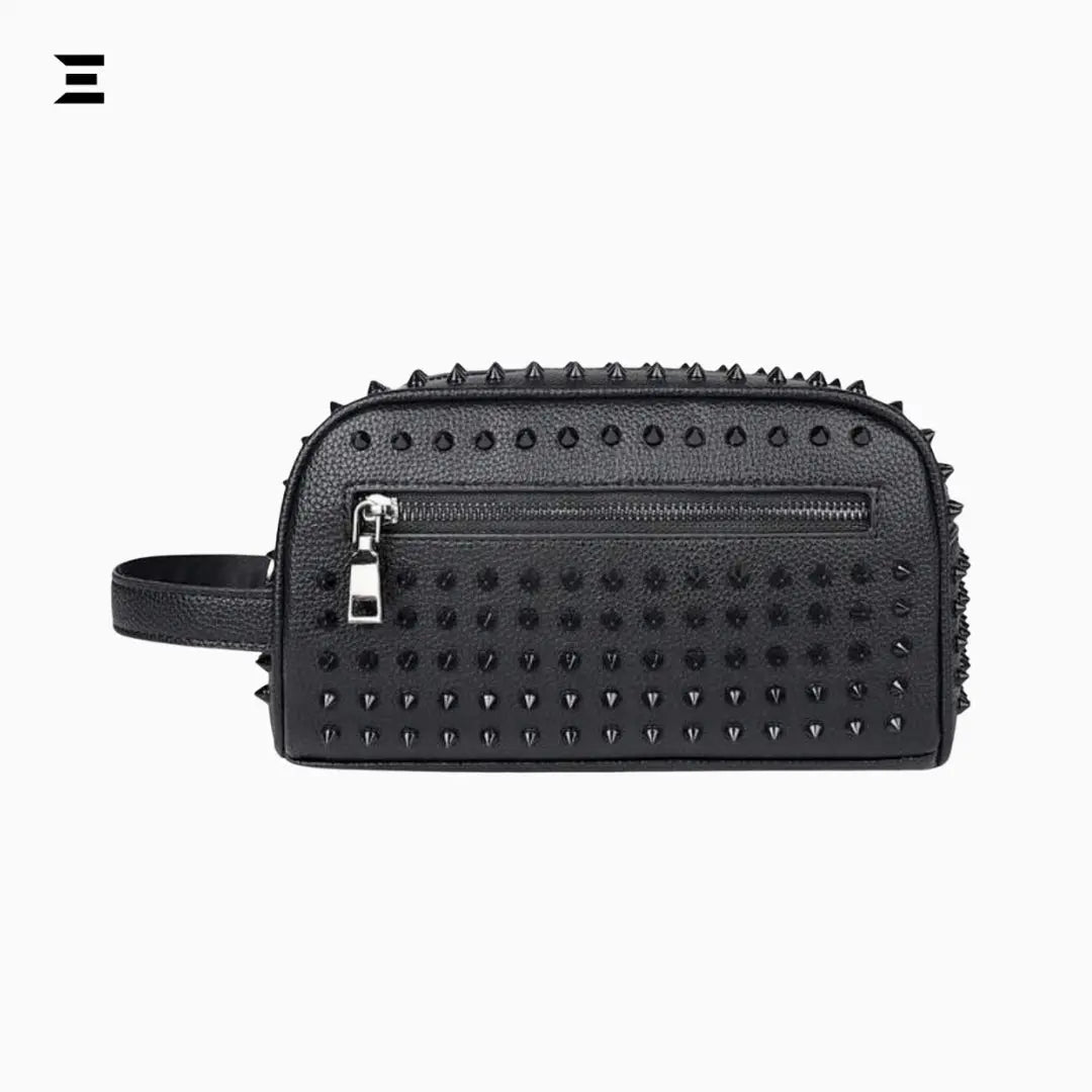 Elegant Black Rivet Leather Wrist Clutch All Black – Unisex Evening & Party Bag IBRELIA™ - IBRELIA