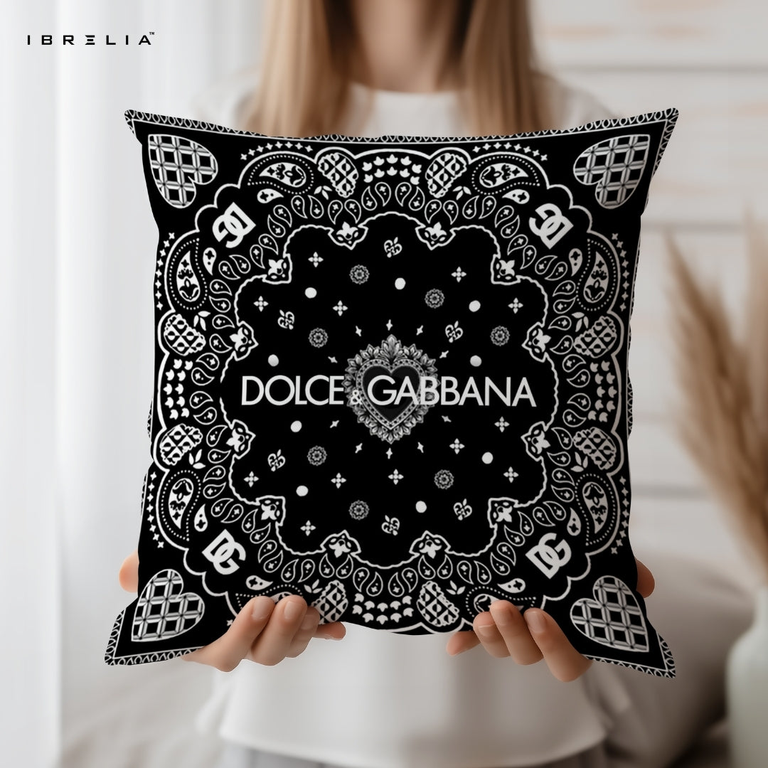 Black Ornamental Bandana Cushion | Premium Jute Fabric | Double-Sided Print | IBRELIA™ IBRELIA