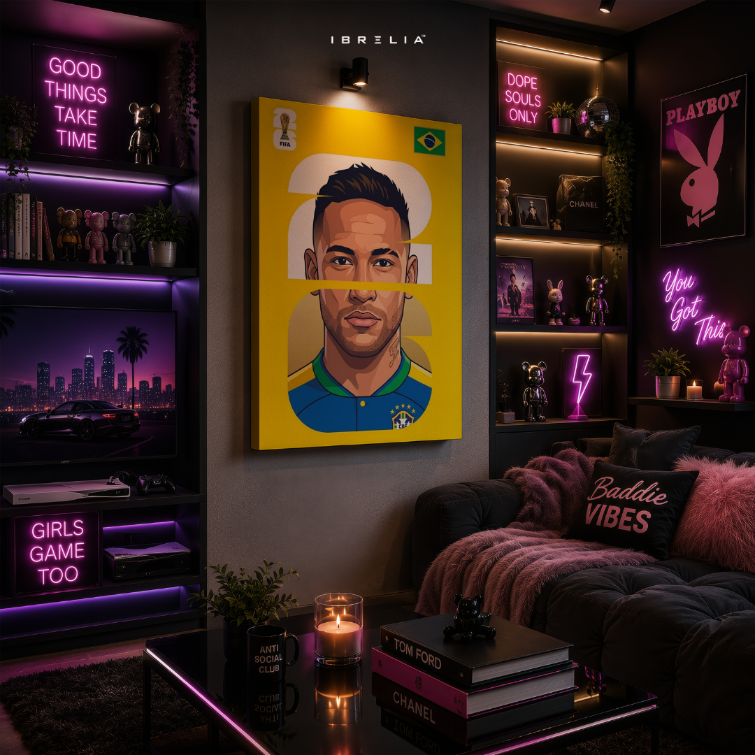 Neymar Jr Brazil FIFA World Cup 2026 Minimalist Wrapped Frame Wall Art | IBRELIA™