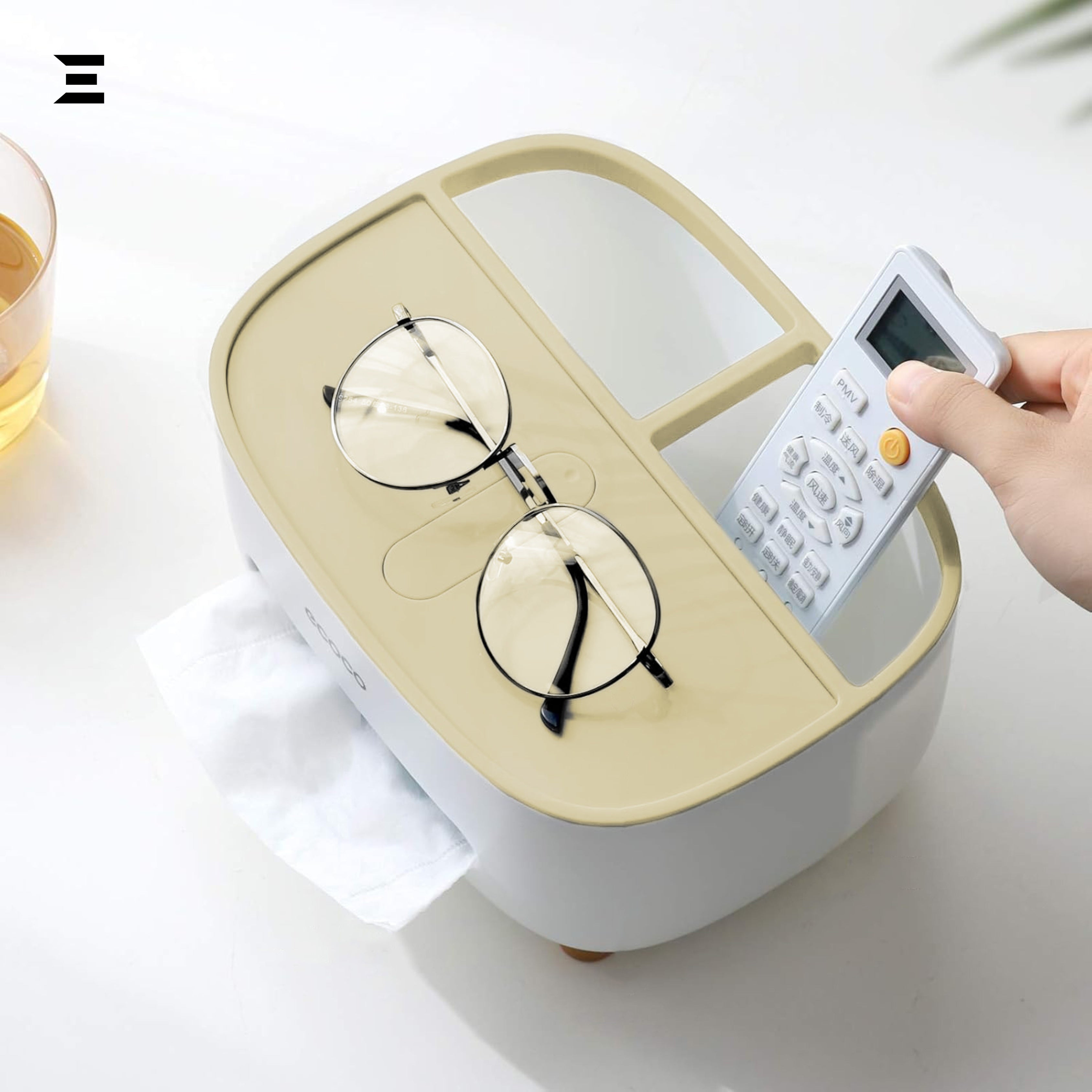 Multifunction Tissue Box Organizer with Phone Holder | Desk Storage & Tissue Dispenser | IBRELIA™