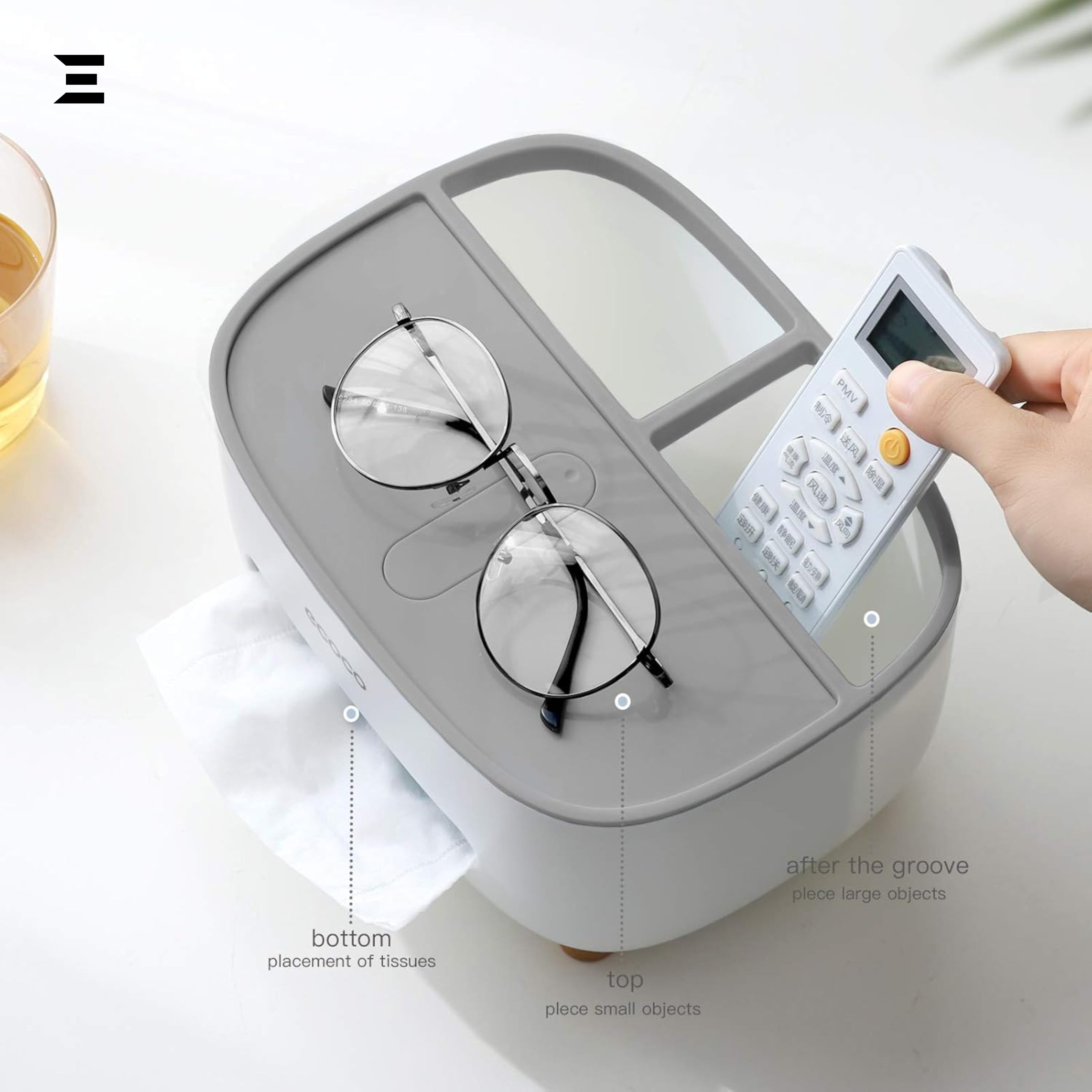 Multifunction Tissue Box Organizer with Phone Holder | Desk Storage & Tissue Dispenser | IBRELIA™