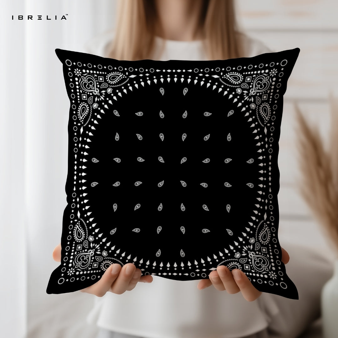 Black Classic Bandana Cushion | Premium Jute Fabric | Double-Sided Print | IBRELIA™ IBRELIA