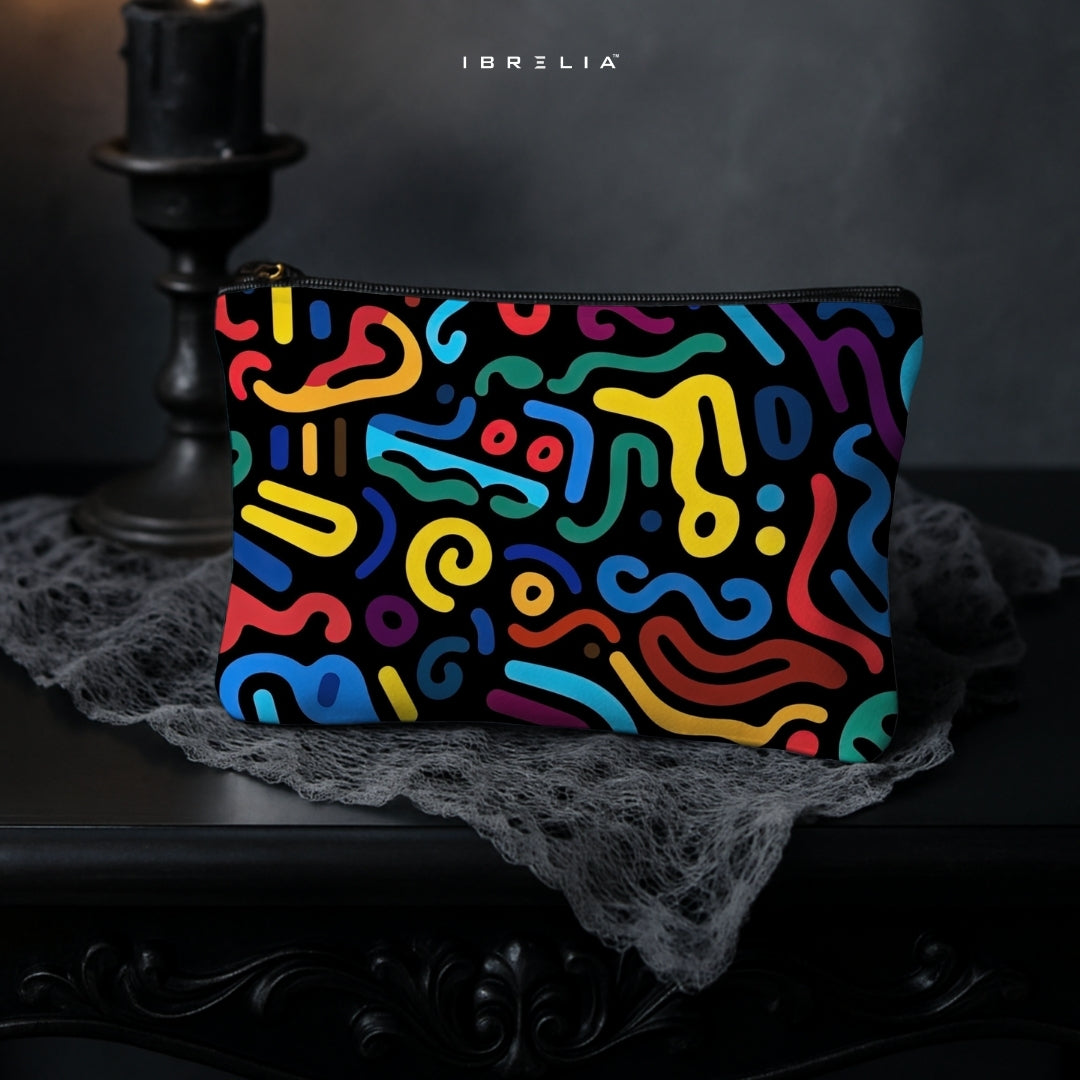 Color Pop Abstract Scribble Makeup & Pencil Pouch – Retro Funky Organizer – IBRELIA™