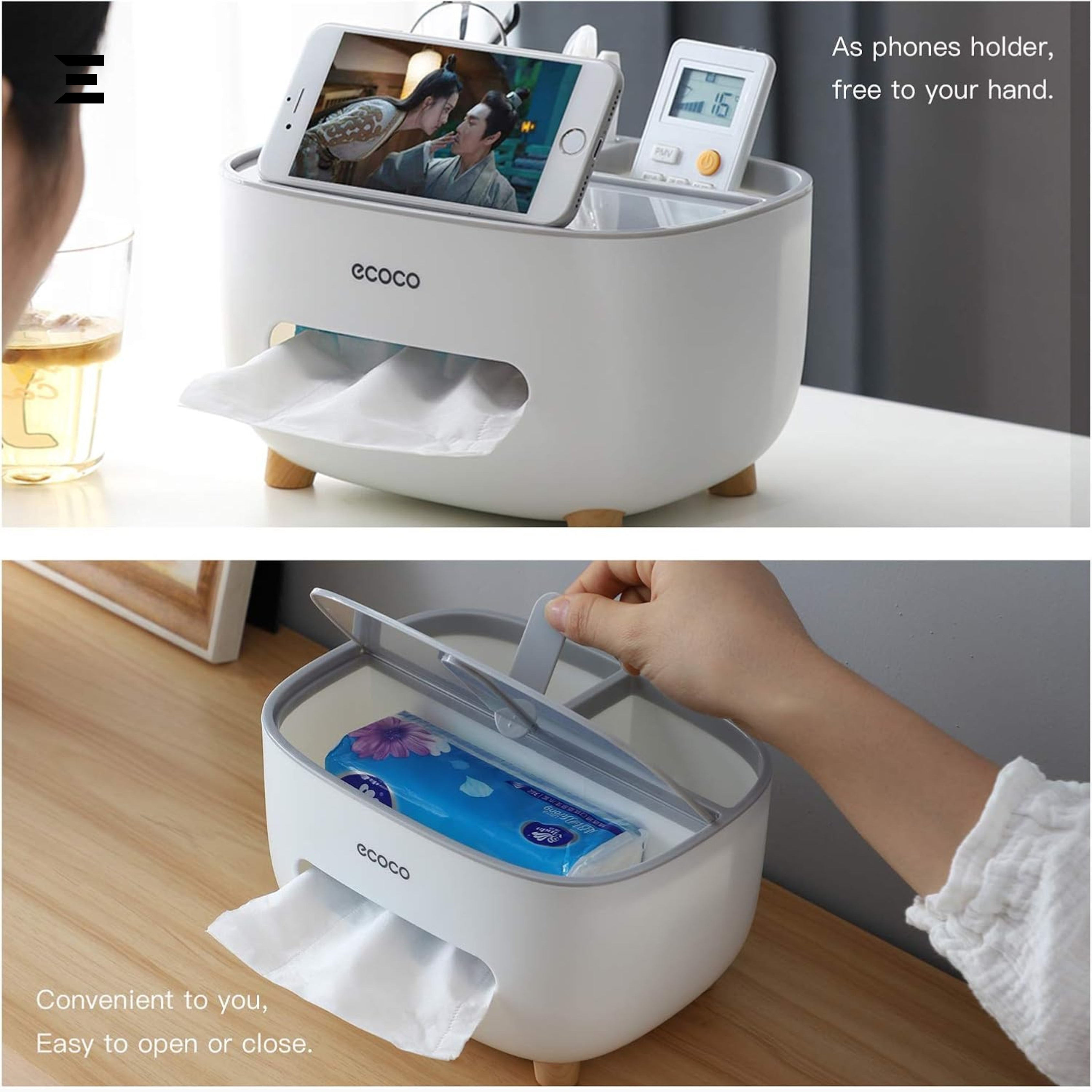 Multifunction Tissue Box Organizer with Phone Holder | Desk Storage & Tissue Dispenser | IBRELIA™