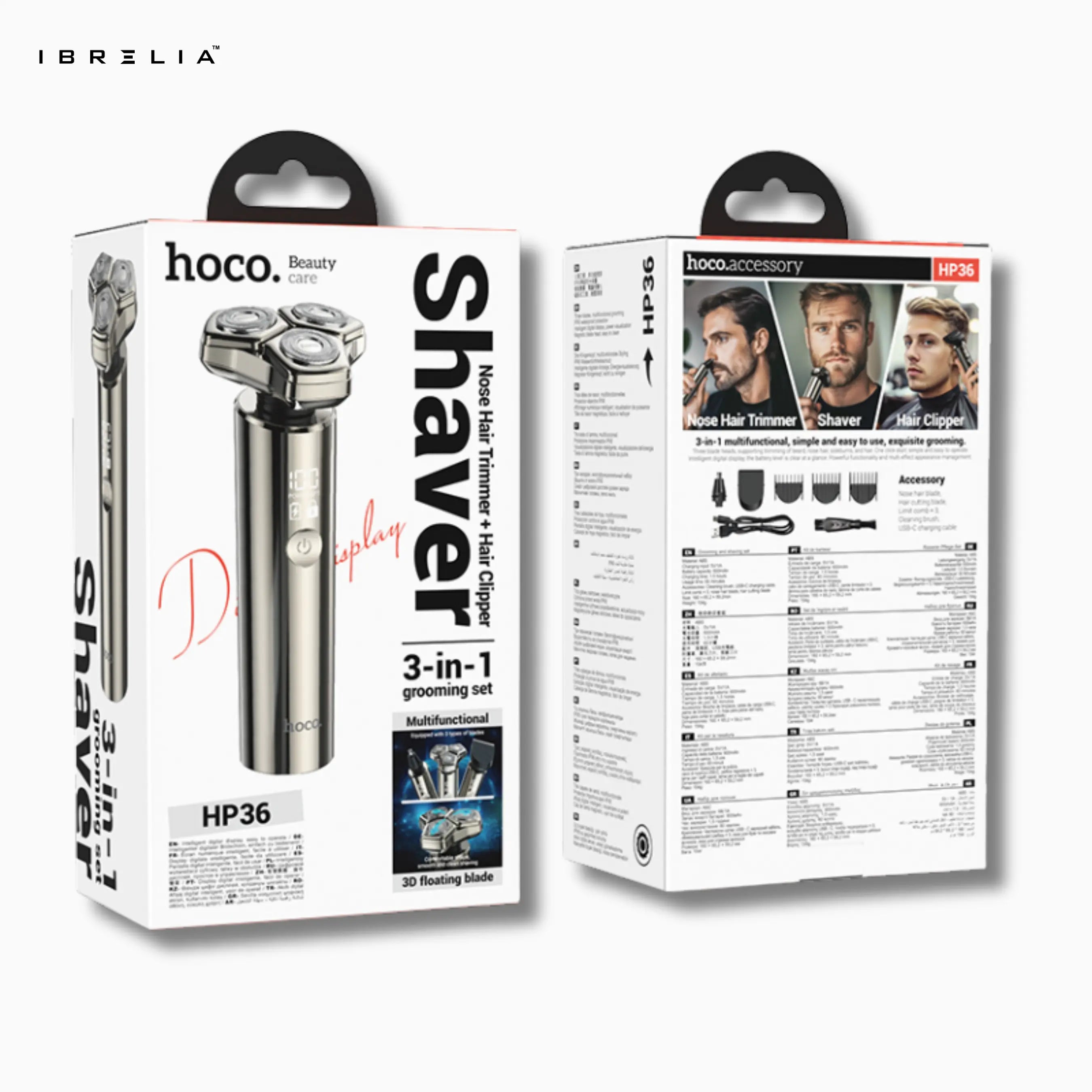 HOCO HP36 3-in-1 Grooming & Shaving Kit | Electric Shaver + Nose Trimmer + Hair Clipper | IPX6 Waterproof | IBRELIA™ IBRELIA