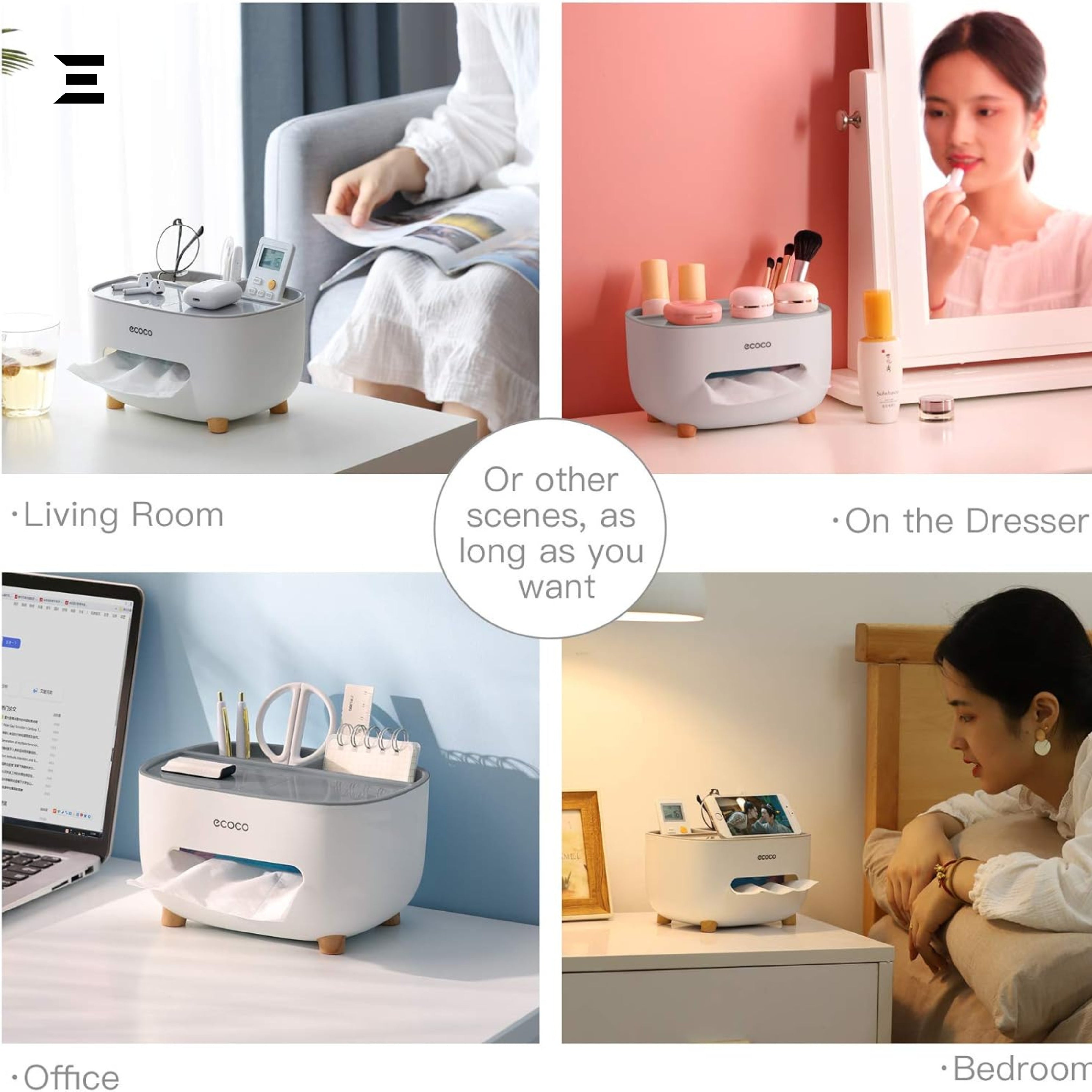 Multifunction Tissue Box Organizer with Phone Holder | Desk Storage & Tissue Dispenser | IBRELIA™ IBRELIA