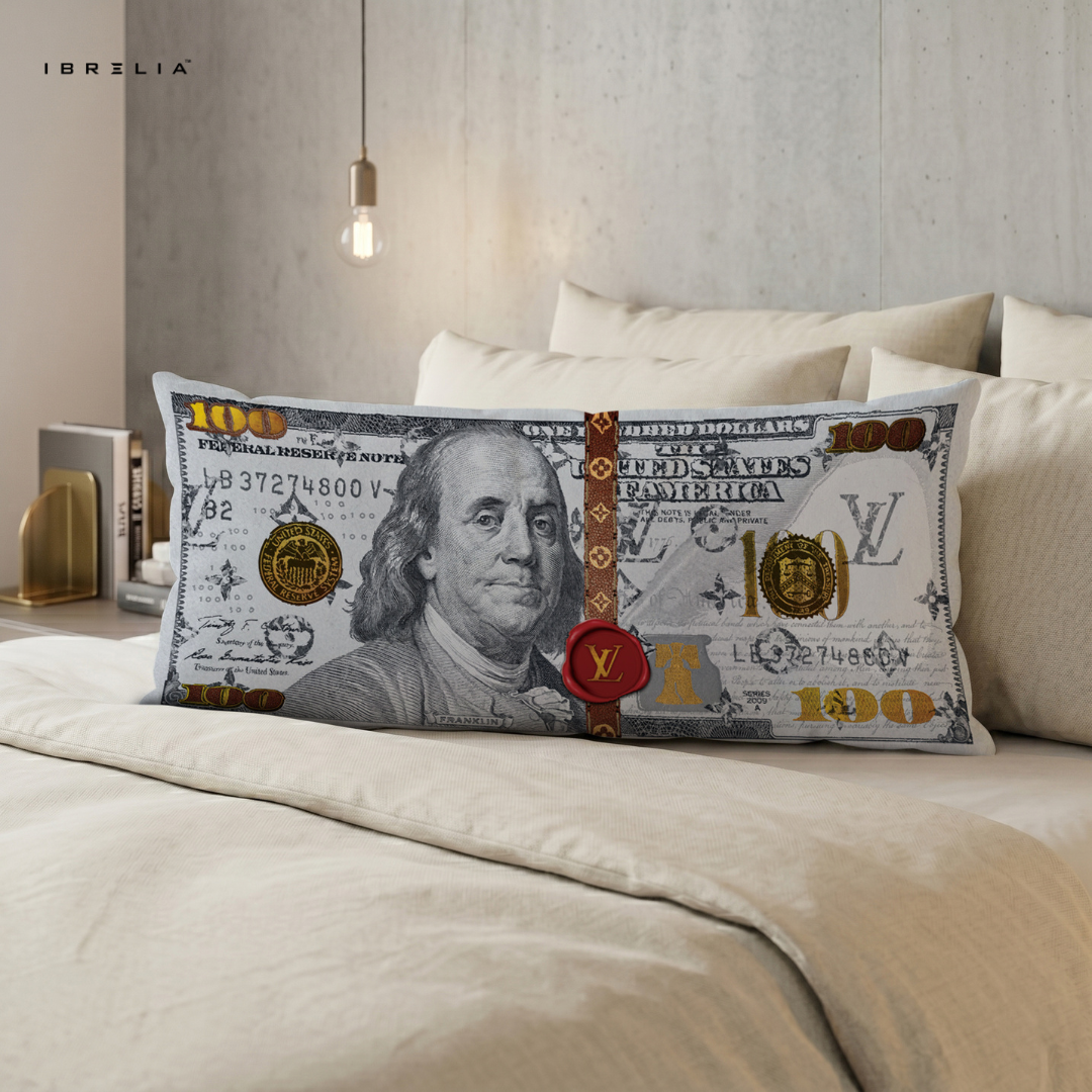 IBRELIA™ Luxury Money Strap Ultra Wide Cushion – Premium Jute Designer Sofa Pillow (46 x 19 Inches) IBRELIA