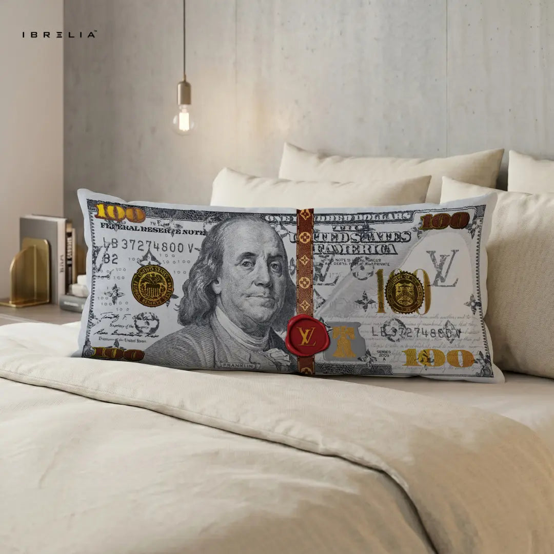 IBRELIA™ Luxury Money Strap Ultra Wide Cushion – Premium Jute Designer Sofa Pillow (46 x 19 Inches) IBRELIA