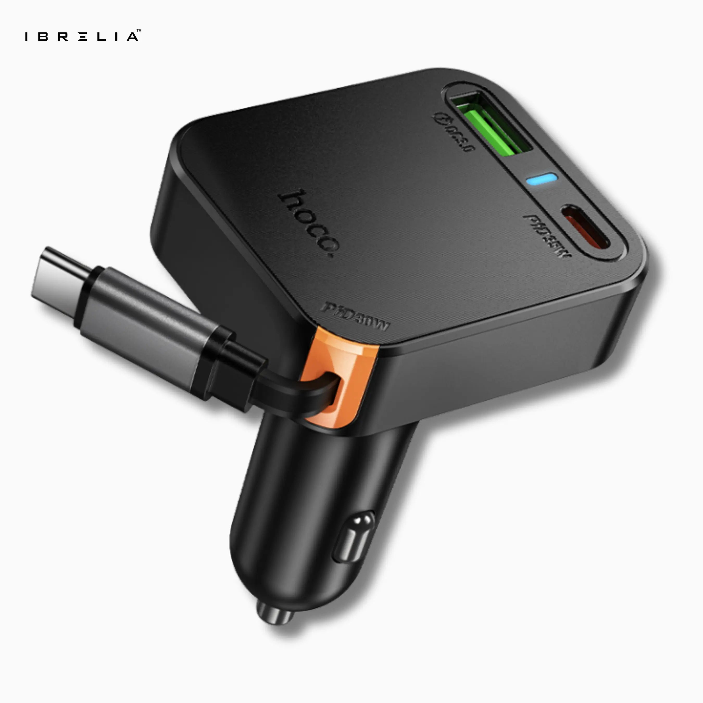 HOCO NZ18 Guardian PD65W Car Charger with Retractable Cable (2C1A) | IBRELIA™ IBRELIA