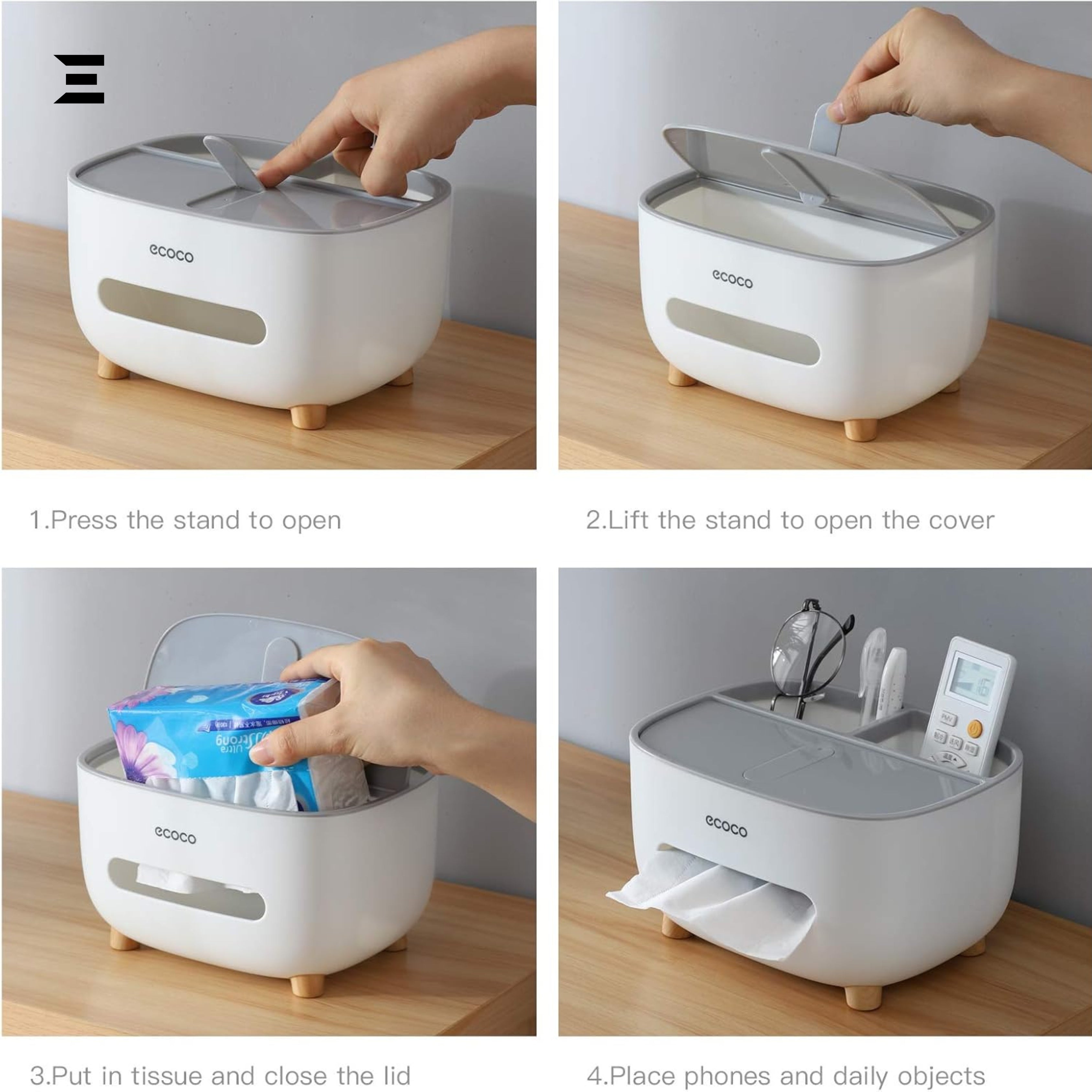 Multifunction Tissue Box Organizer with Phone Holder | Desk Storage & Tissue Dispenser | IBRELIA™