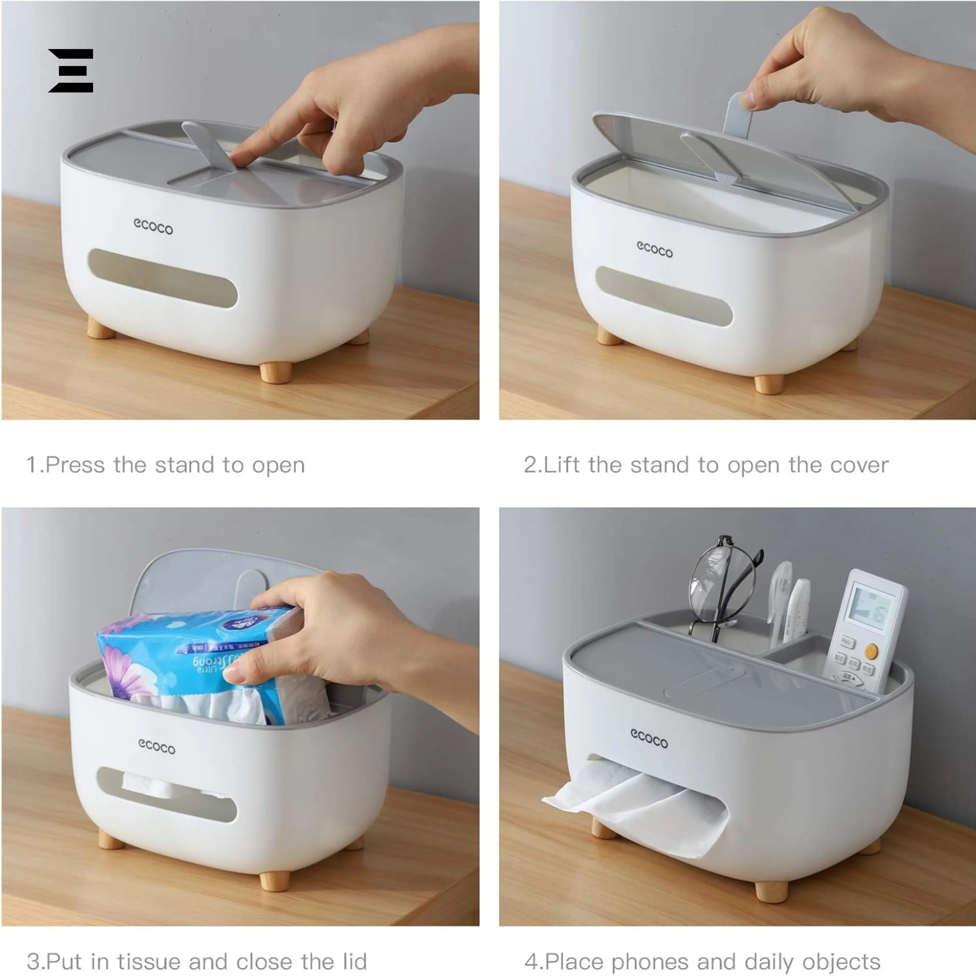 Multifunction Tissue Box Organizer with Phone Holder | Desk Storage & Tissue Dispenser | IBRELIA™ IBRELIA