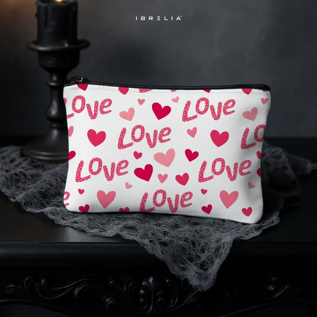 Love Hearts Makeup & Pencil Pouch – Cute Romantic Aesthetic Organizer – IBRELIA™
