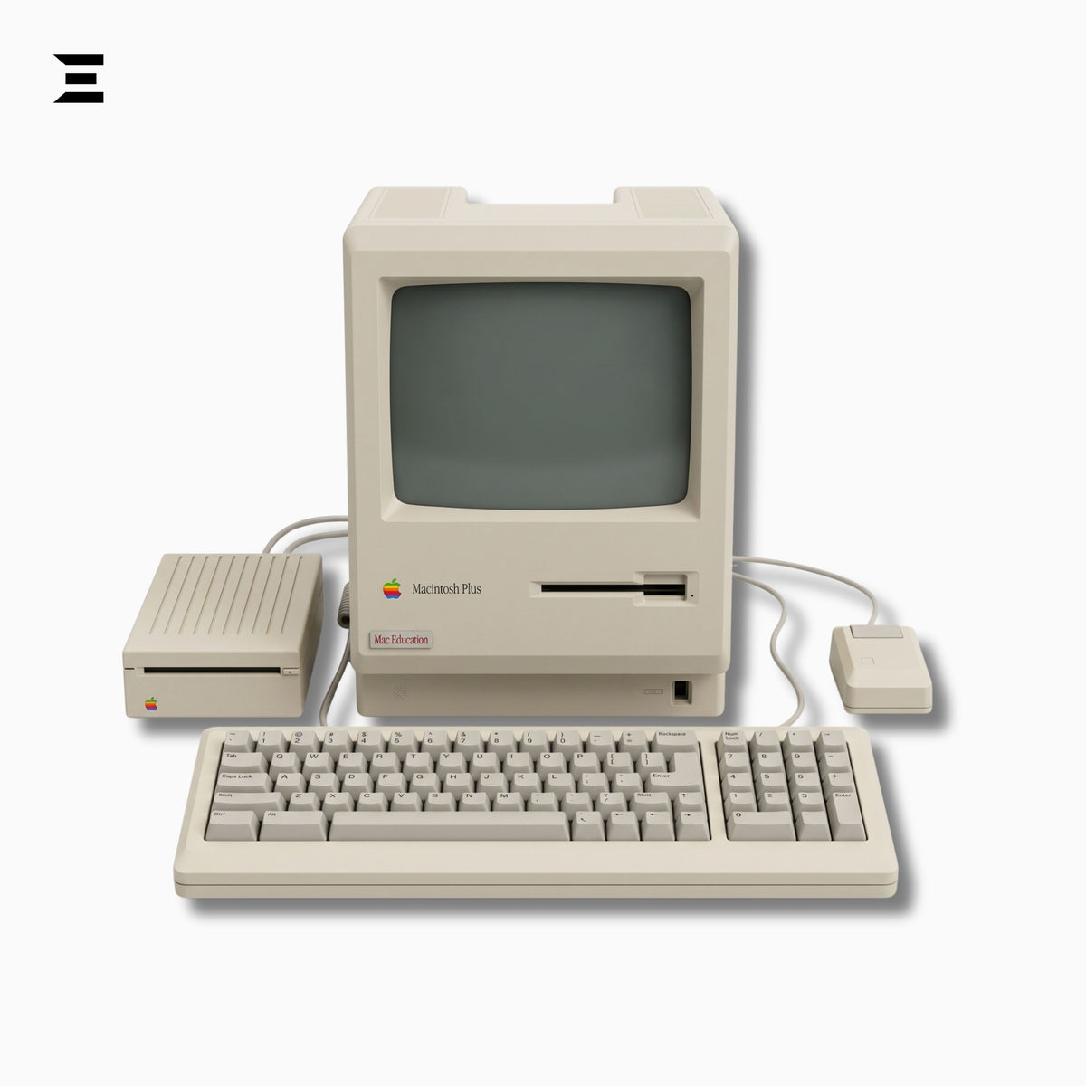 Apple Macintosh Plus 1MB (1986) | Brand New | Vintage Macintosh Computer | M0110A Keyboard, M0100 Mouse & External Drive – Complete Set