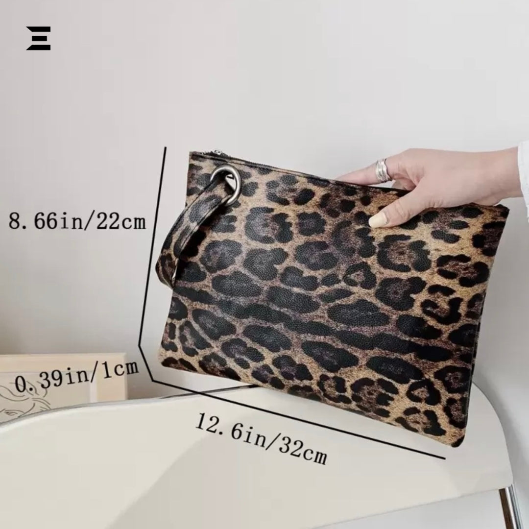 Leopard Luxe PU Leather Clutch Bag | Elegant Envelope Purse for Women | IBRELIA™