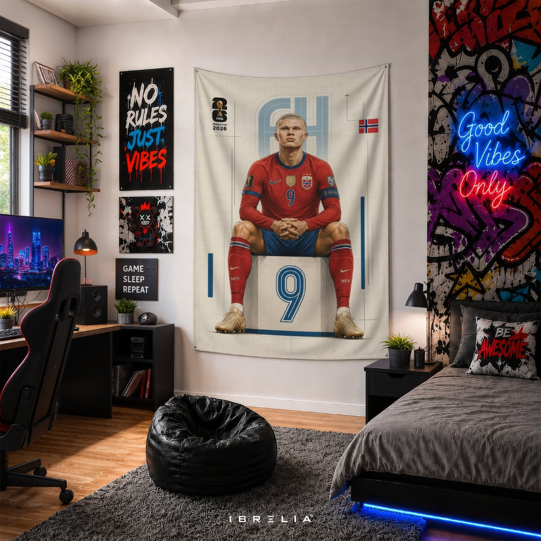 Erling Haaland – FIFA World Cup 2026 – Premium Jute Fabric Tapestry – IBRELIA™