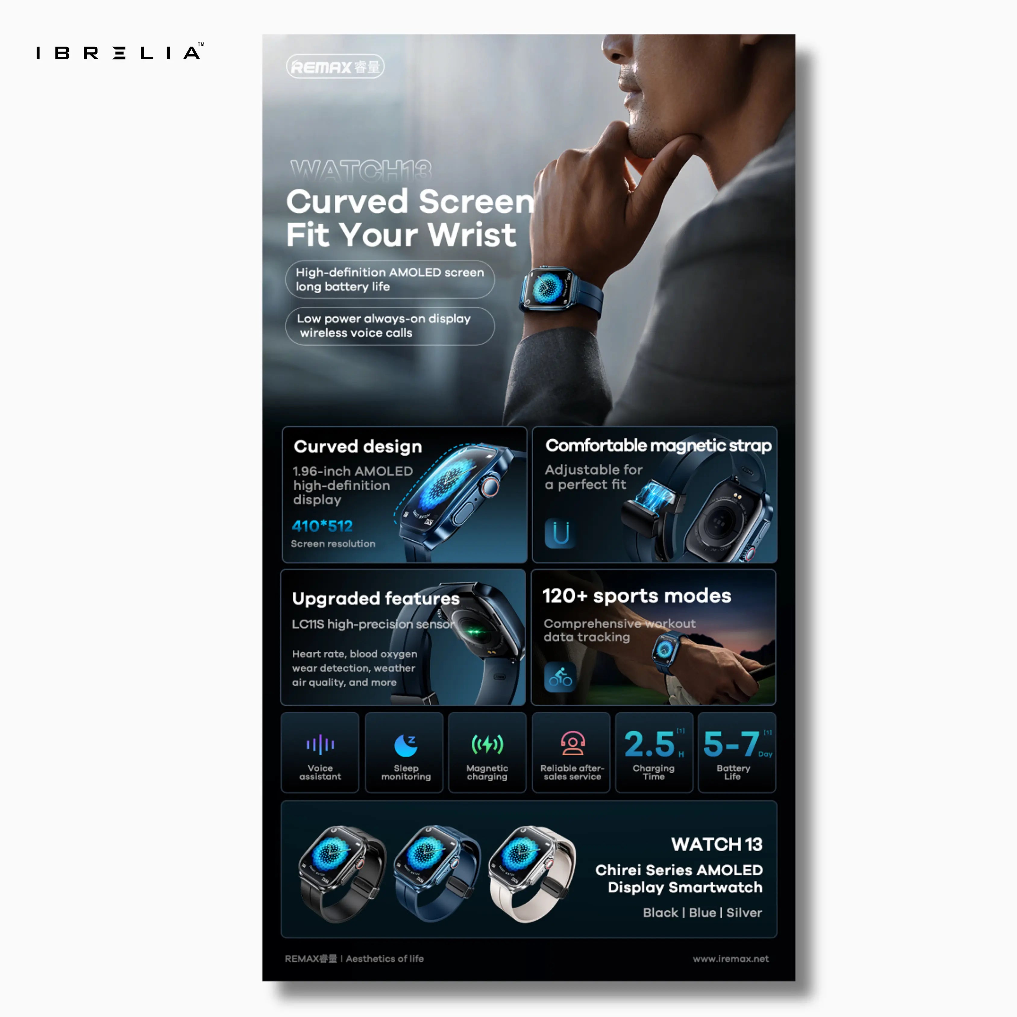 REMAX Chirei Series AMOLED Display Smartwatch WATCH13 | Bluetooth Calling | Ultra-Clear AMOLED Screen | IBRELIA™ IBRELIA