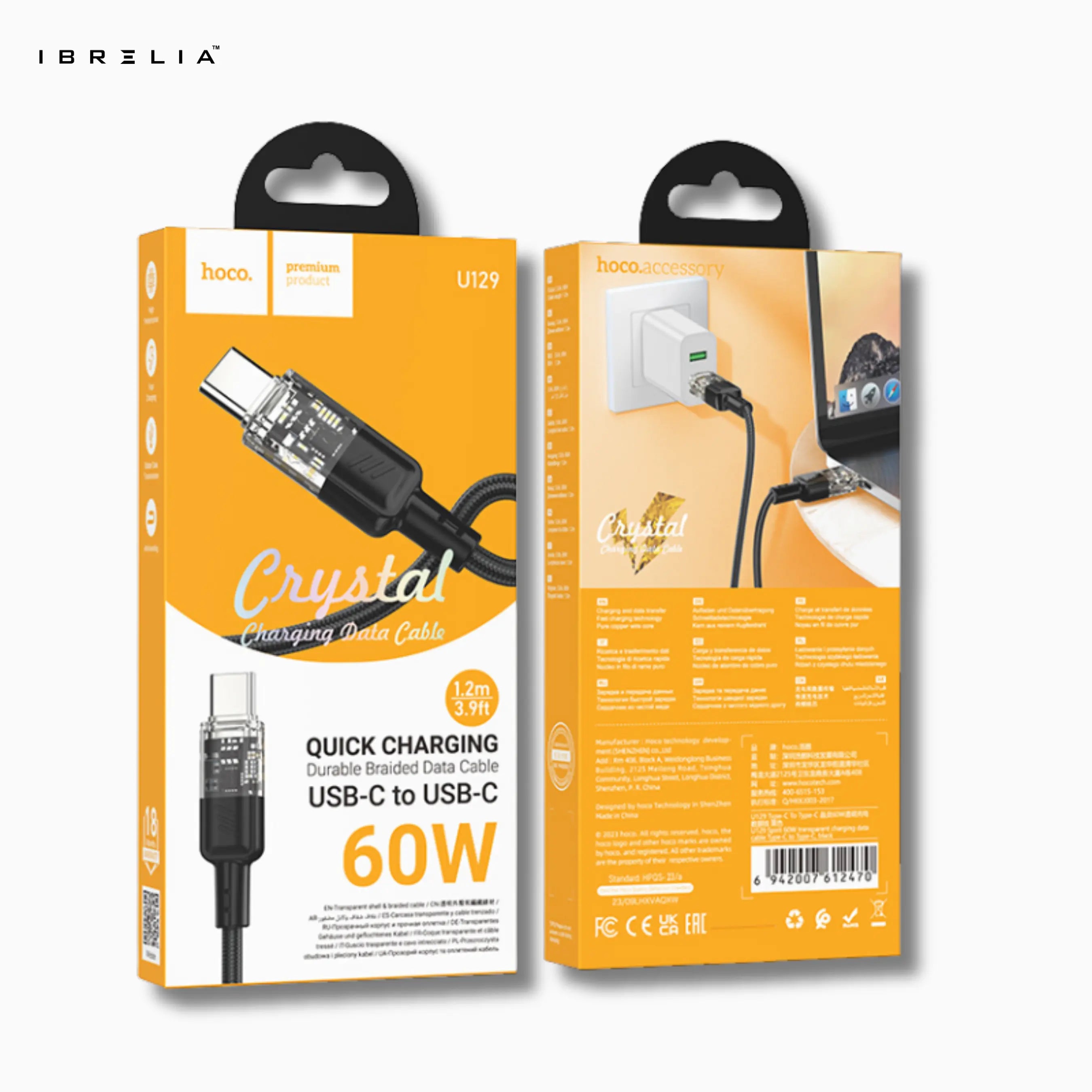 HOCO U129 Spirit Transparent 60W Fast Charging Cable (USB-C to USB-C) | IBRELIA™ IBRELIA