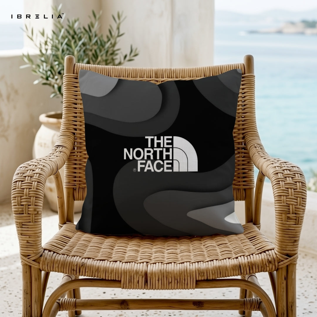 The North Face Cushion | Black Minimal Street Style Design | Premium Jute Fabric | Double-Sided Print | IBRELIA™ IBRELIA