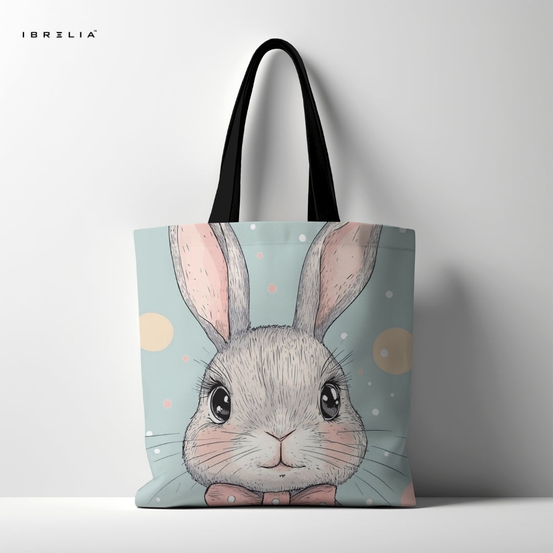 IBRELIA™ Bunny Tote Bag – Cute Pastel Rabbit Premium Jute Tote with Velvet Handles & Satin Inner Lining