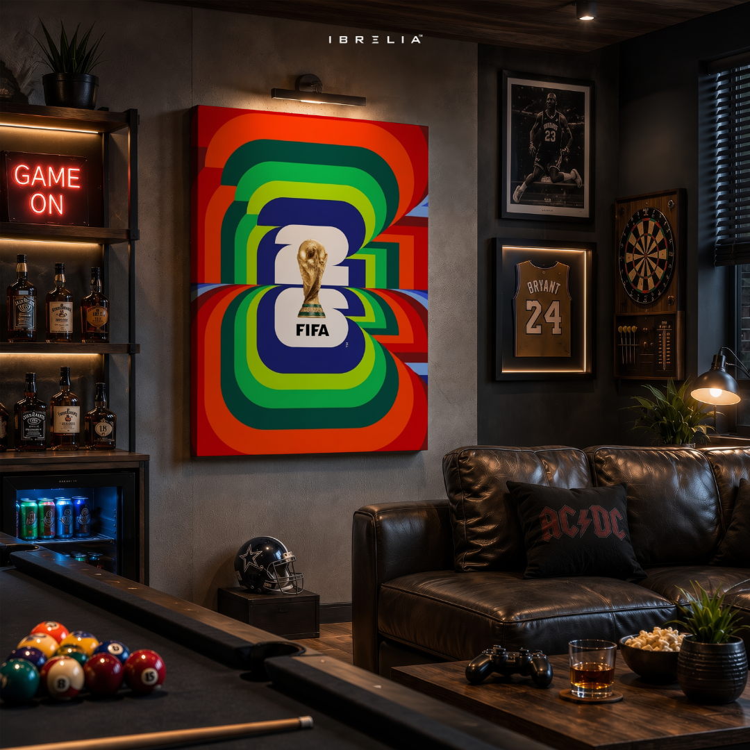 FIFA World Cup 2026 Retro Rainbow Emblem Wrapped Frame Wall Art | IBRELIA™
