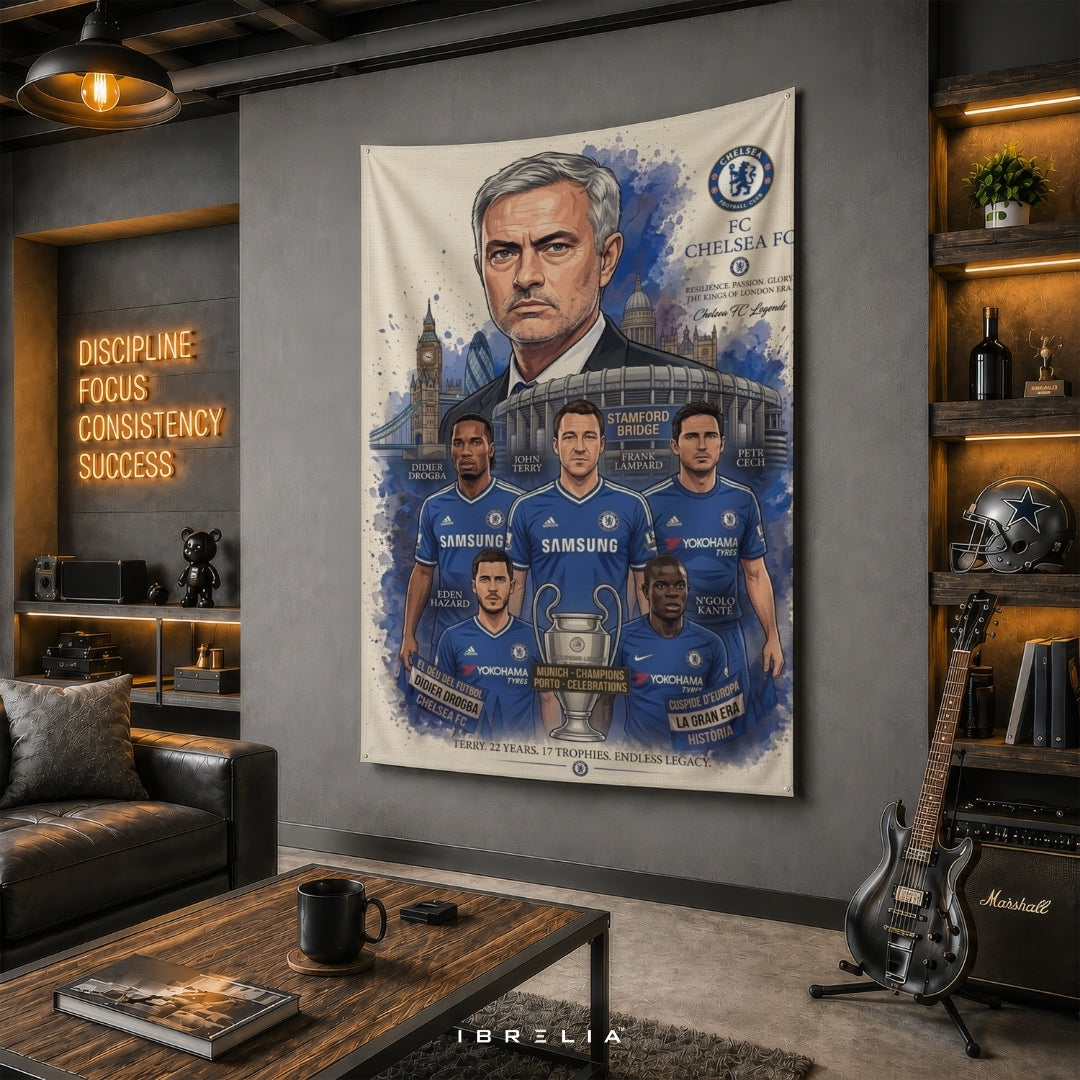 Chelsea FC Legends Premium Jute Fabric Tapestry | Stamford Bridge Football Club Wall Hanging | IBRELIA™