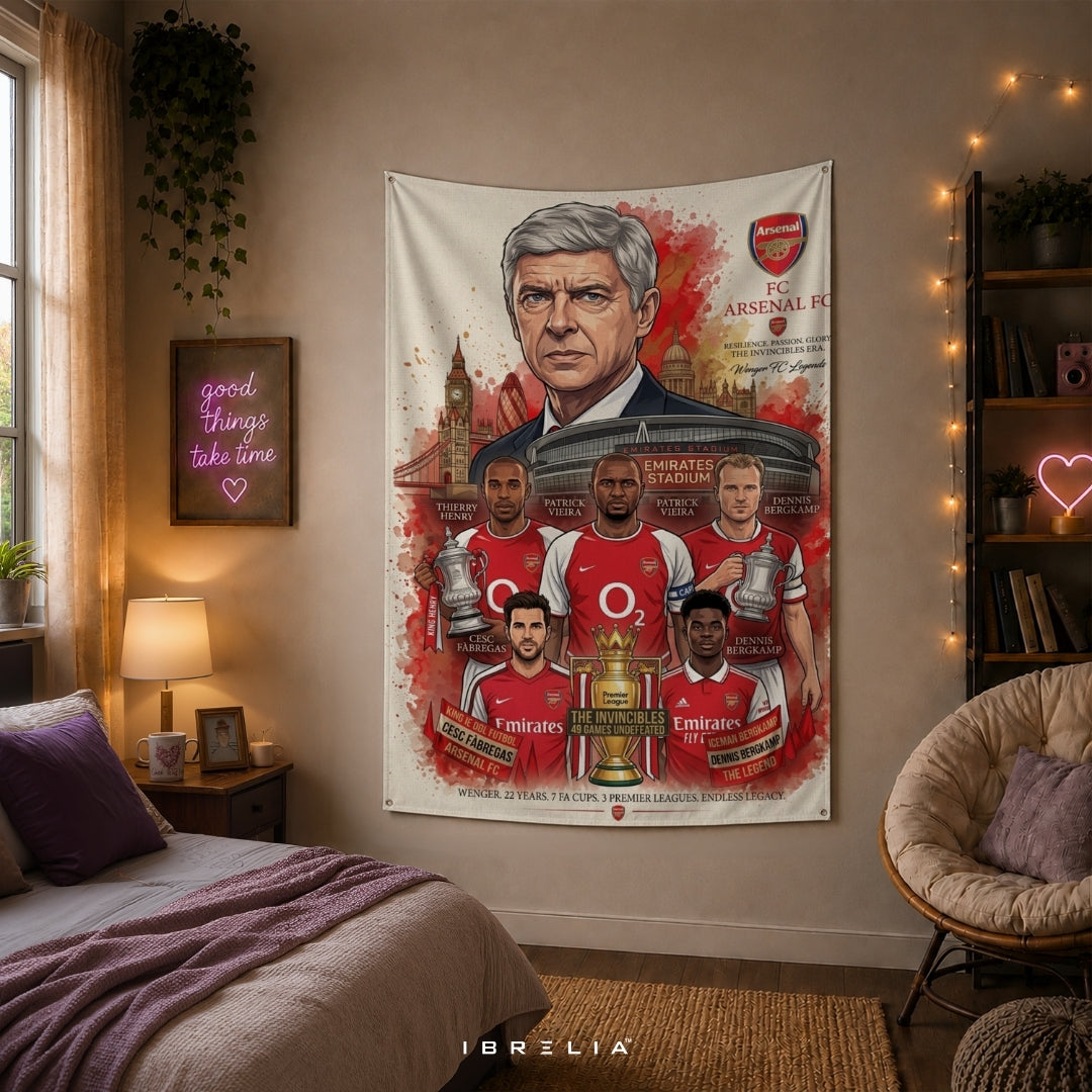 Arsenal FC Legends Premium Jute Fabric Tapestry | Emirates Stadium Football Club Wall Hanging | IBRELIA™