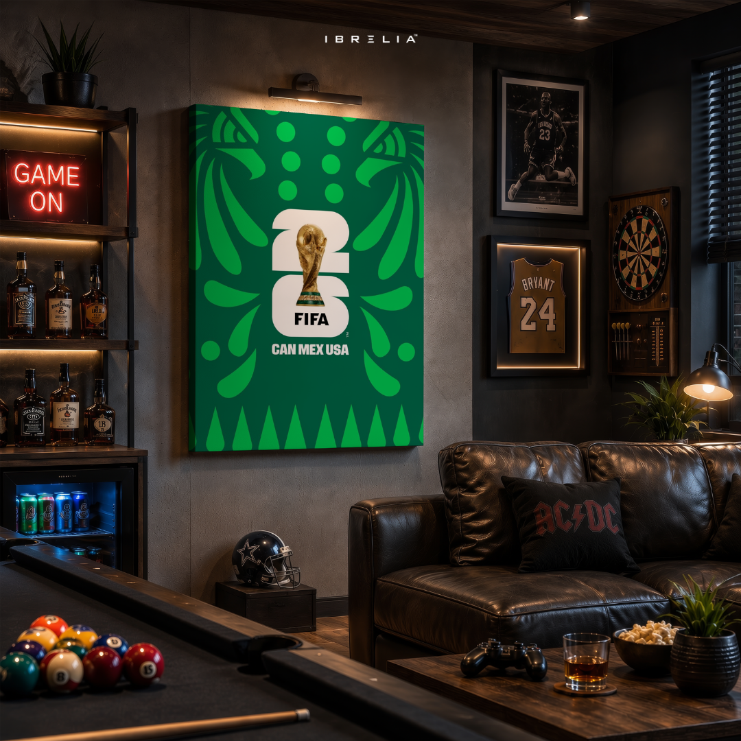 FIFA World Cup 2026 CAN MEX USA Emblem Wrapped Frame Wall Art | Green Edition | IBRELIA™