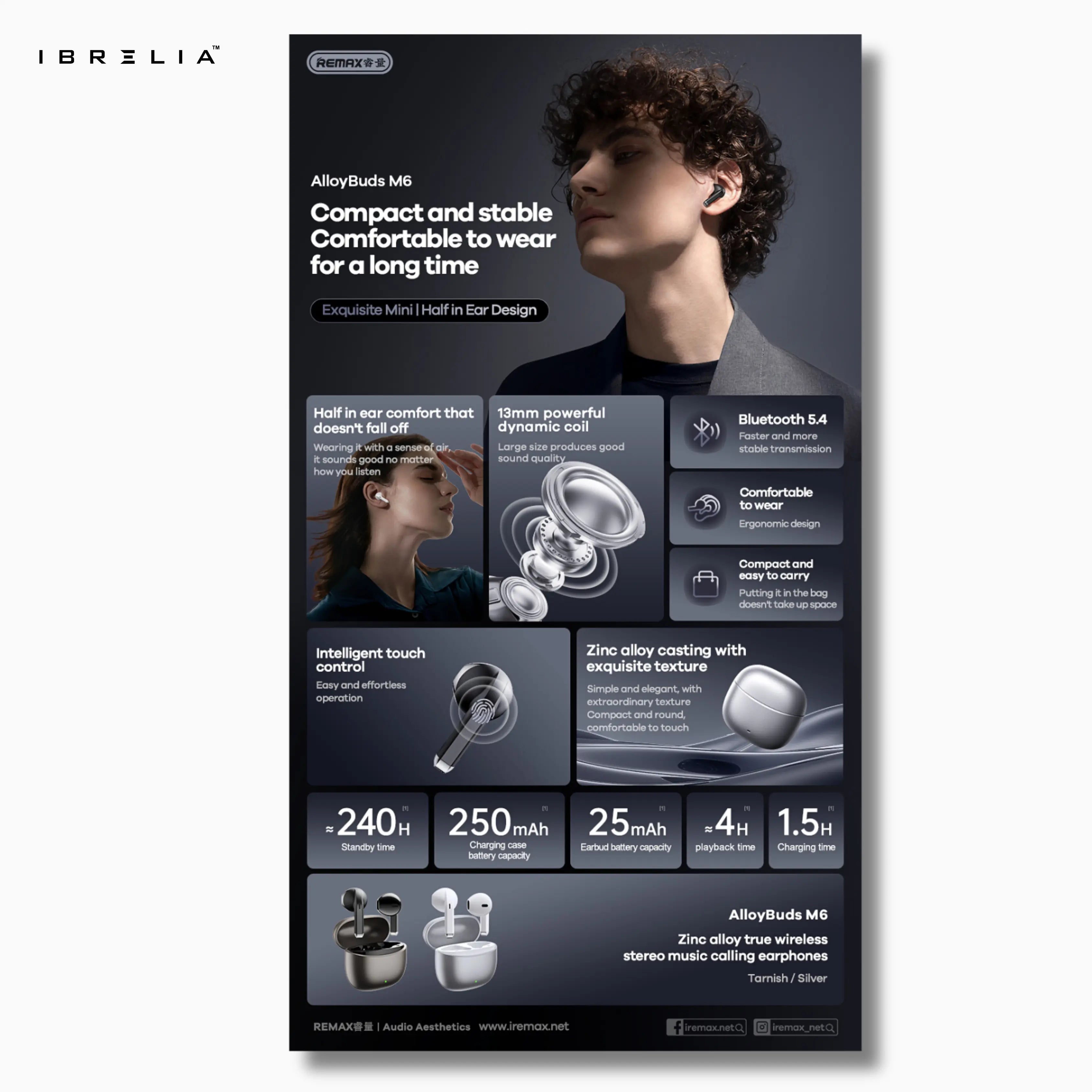 REMAX AlloyBuds M6 Zinc Alloy True Wireless Stereo Music Call Earphones | Touch Control | IBRELIA™ IBRELIA