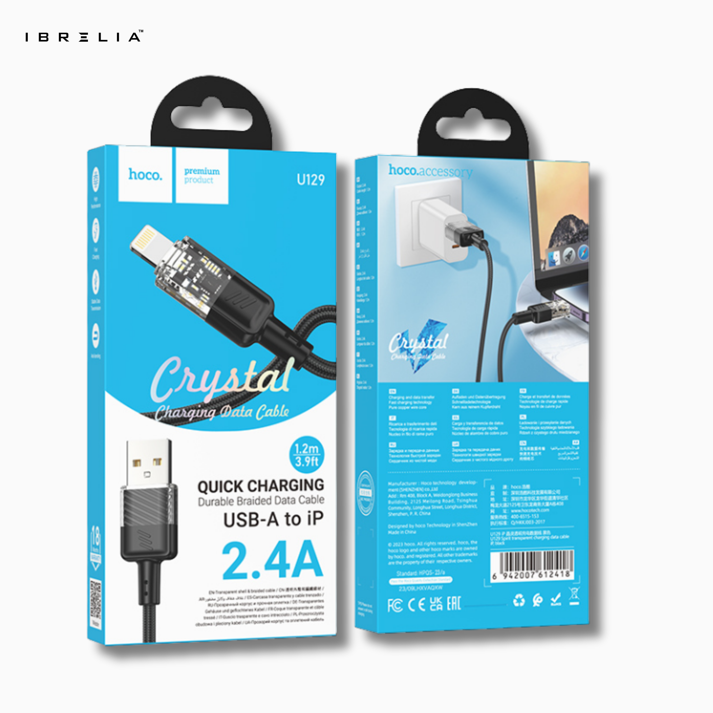 HOCO U129 Spirit Transparent 2.4A Charging Cable (USB-A to iPhone) | IBRELIA™