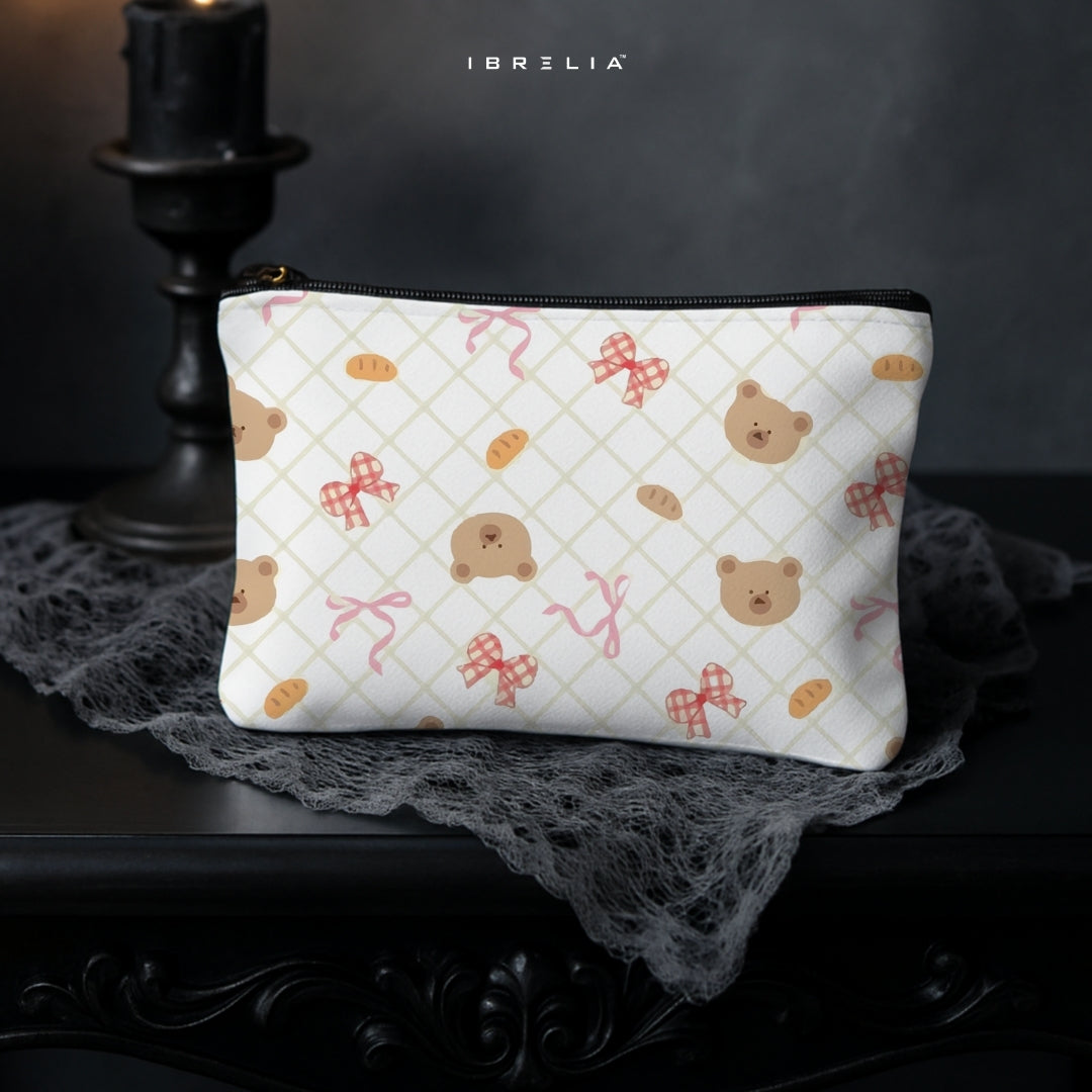 Kawaii Teddy Ribbon Makeup & Pencil Pouch – Cute Aesthetic Cosmetic Organizer – IBRELIA™ IBRELIA