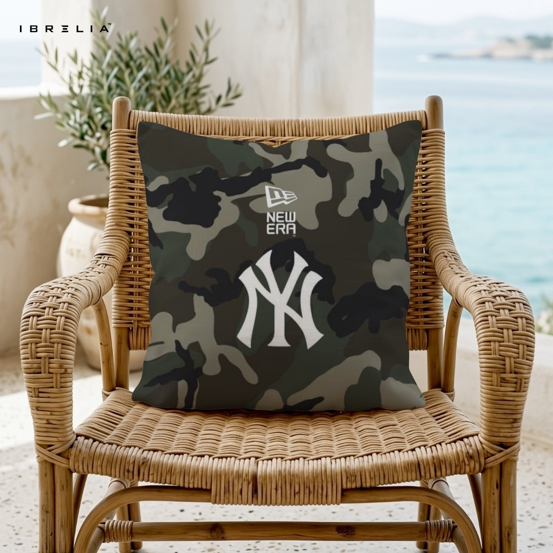 New Era NY Yankees Cushion | Camo Streetwear Design | Premium Jute Fabric | Double-Sided Print | IBRELIA™ IBRELIA
