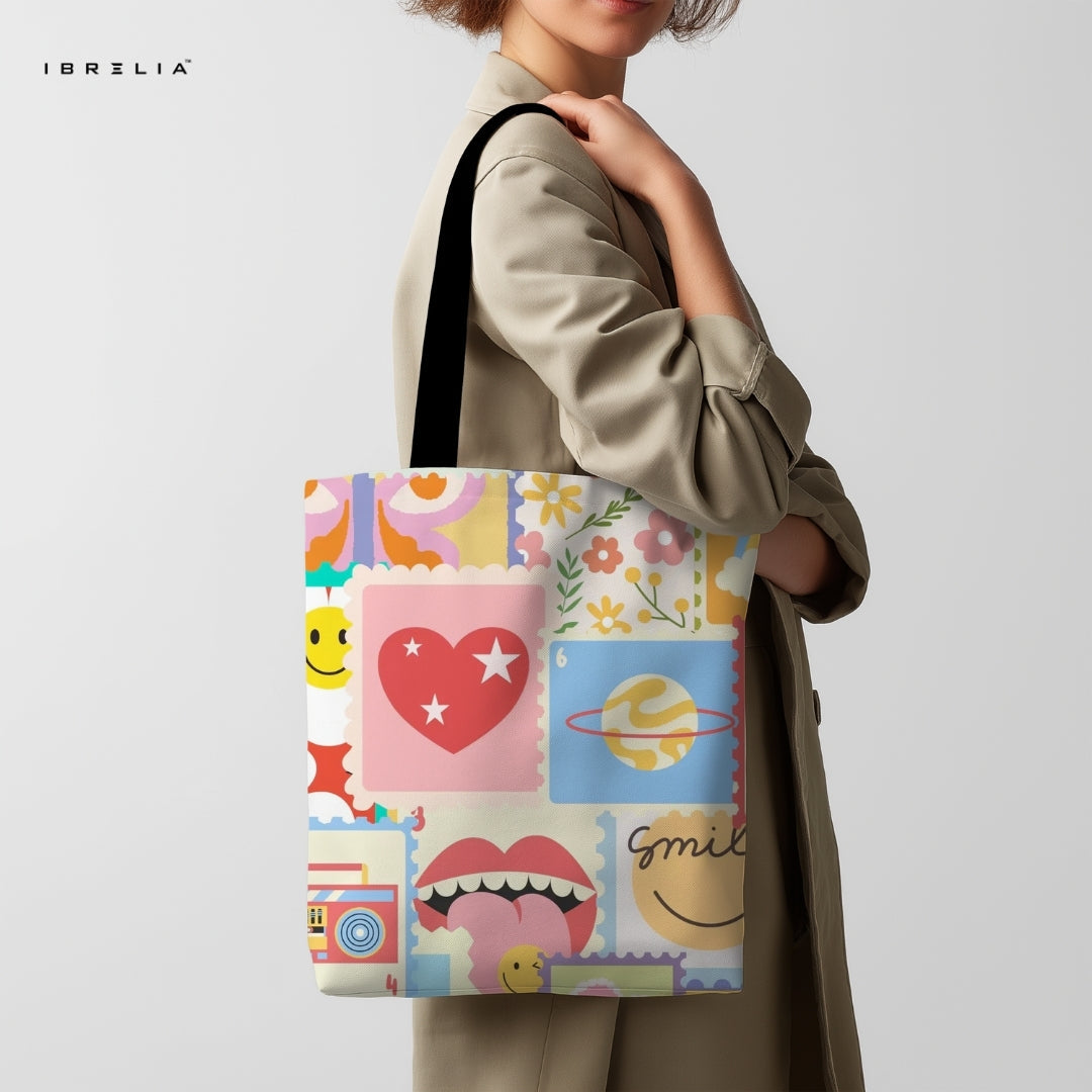 IBRELIA™ Retro Pop Art Tote Bag – Colorful Y2K Aesthetic Premium Jute Tote IBRELIA