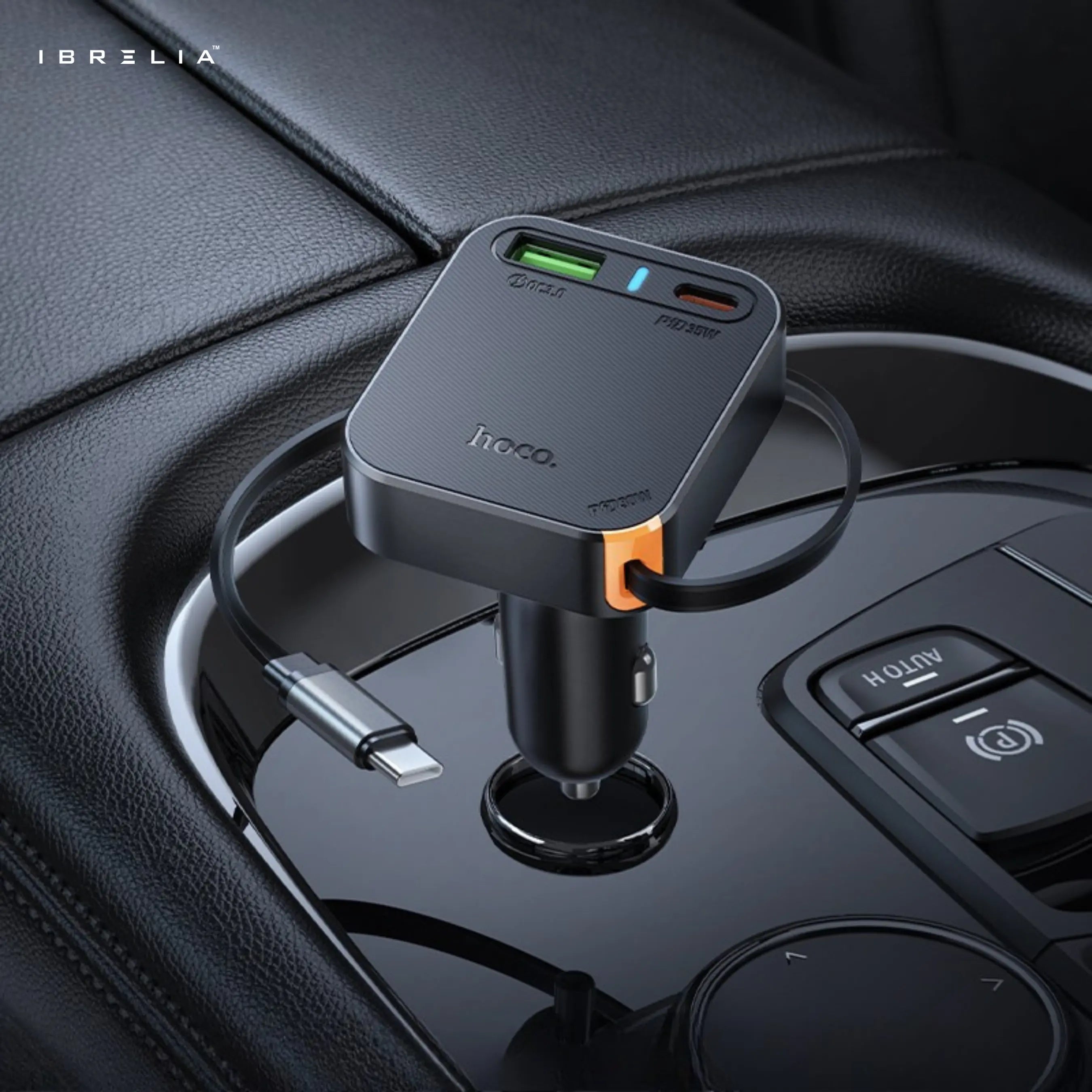 HOCO NZ18 Guardian PD65W Car Charger with Retractable Cable (2C1A) | IBRELIA™ IBRELIA