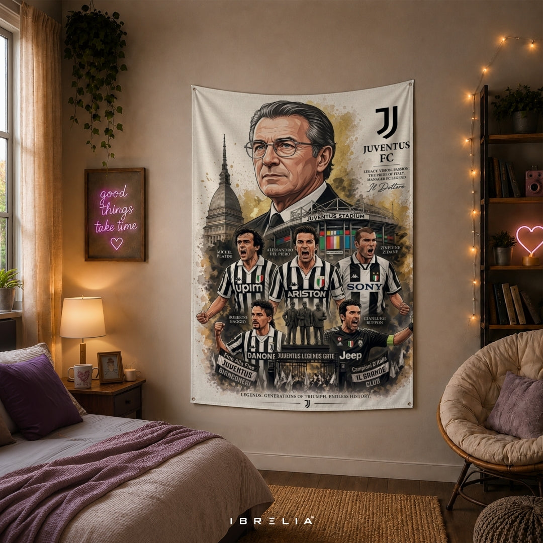 Juventus FC Legends Premium Jute Fabric Tapestry | Juventus Stadium Football Club Wall Hanging | IBRELIA™