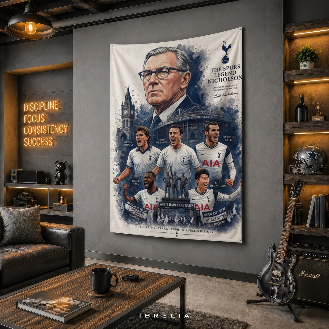 Tottenham Hotspur Legends Premium Jute Fabric Tapestry | Tottenham Hotspur Stadium Wall Hanging | IBRELIA™