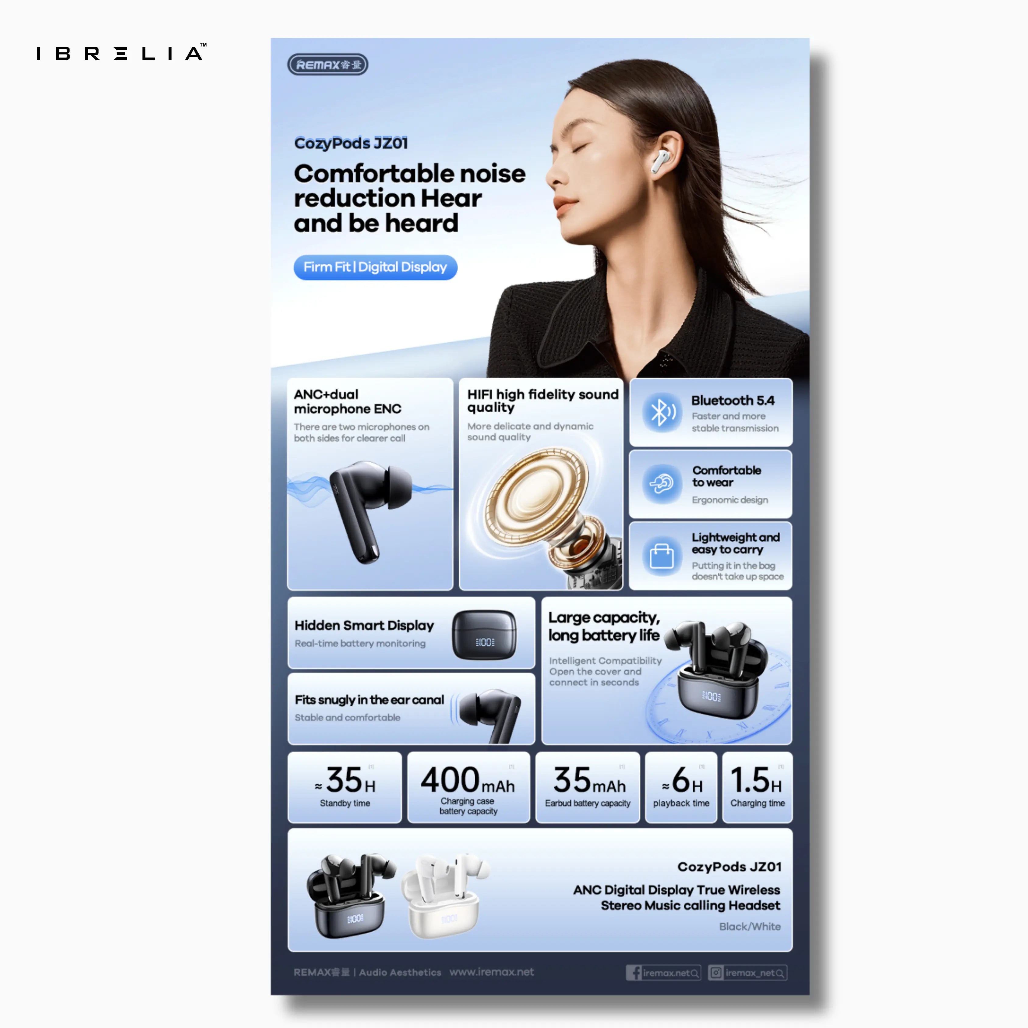 REMAX CozyPods JZ01 ANC + ENC Digital Display True Wireless Earphones | Noise Reduction | IBRELIA™ IBRELIA
