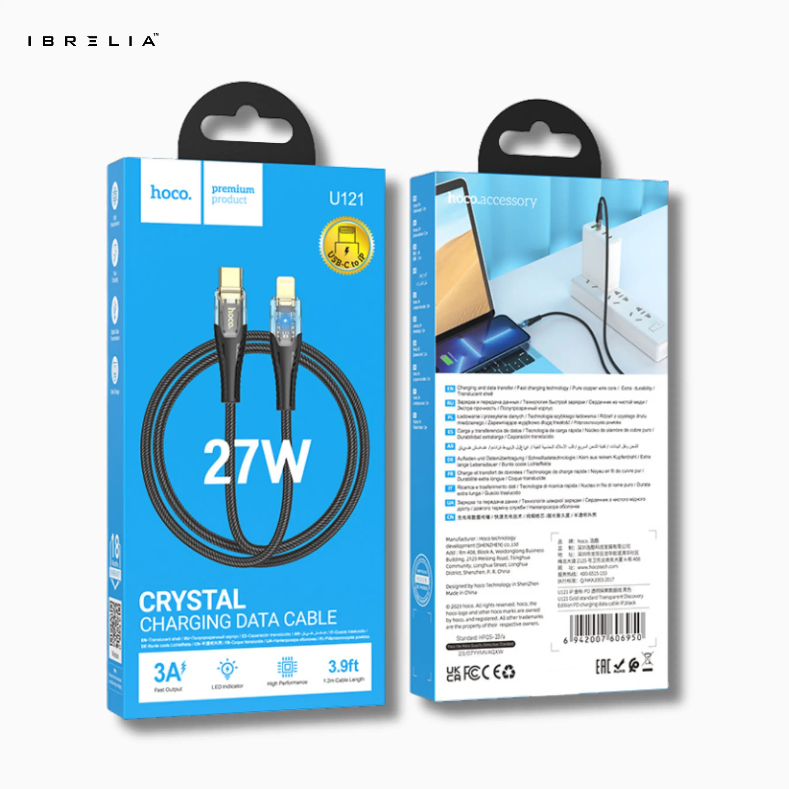 HOCO U121 Transparent Discovery Edition PD 27W Charging Cable (USB-C to iP) | IBRELIA™ IBRELIA