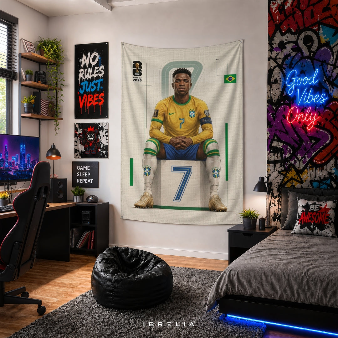Vinícius Júnior – FIFA World Cup 2026 – Premium Jute Fabric Tapestry – IBRELIA™