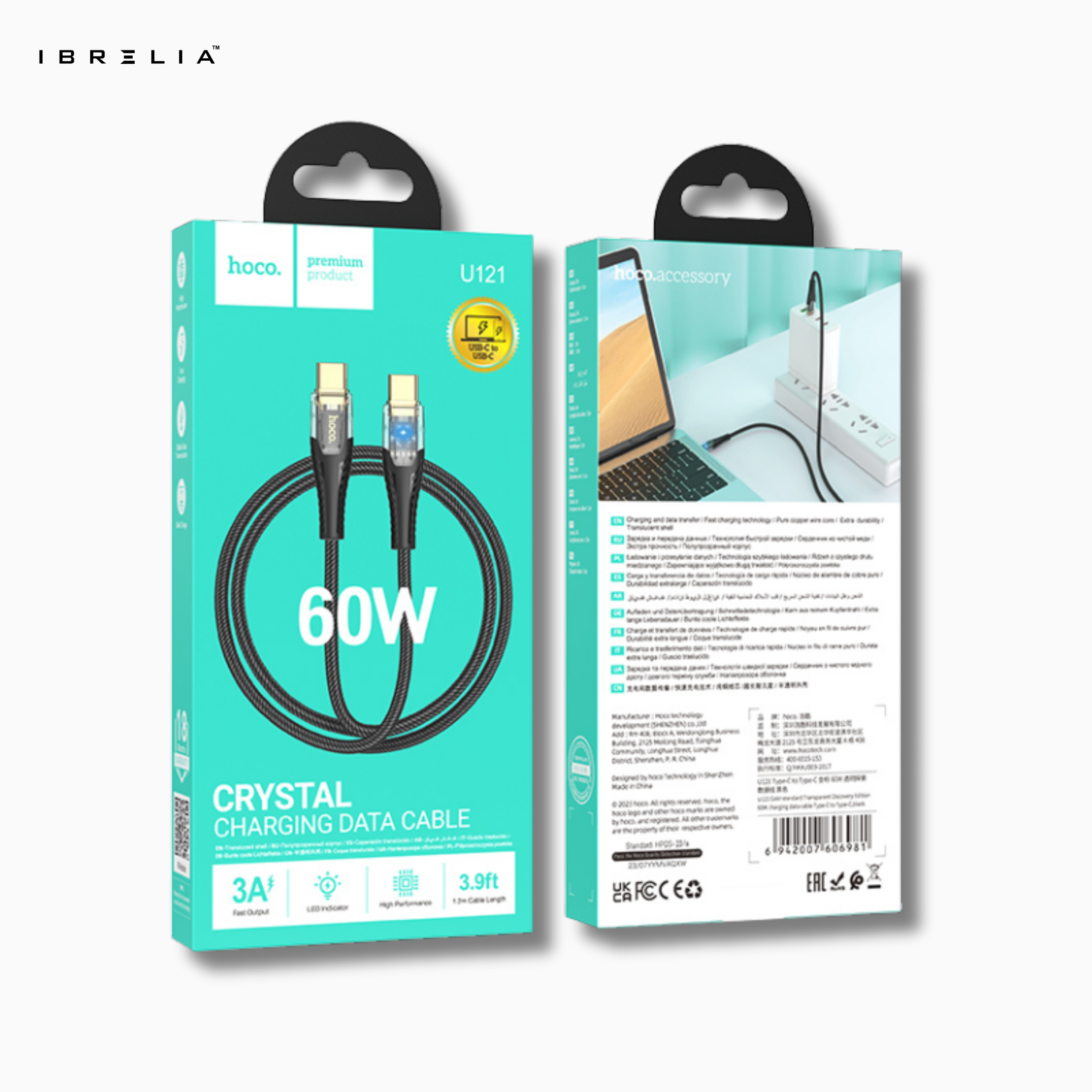 HOCO U121 Transparent Discovery Edition 60W Charging Data Cable (USB-C to USB-C) | IBRELIA™