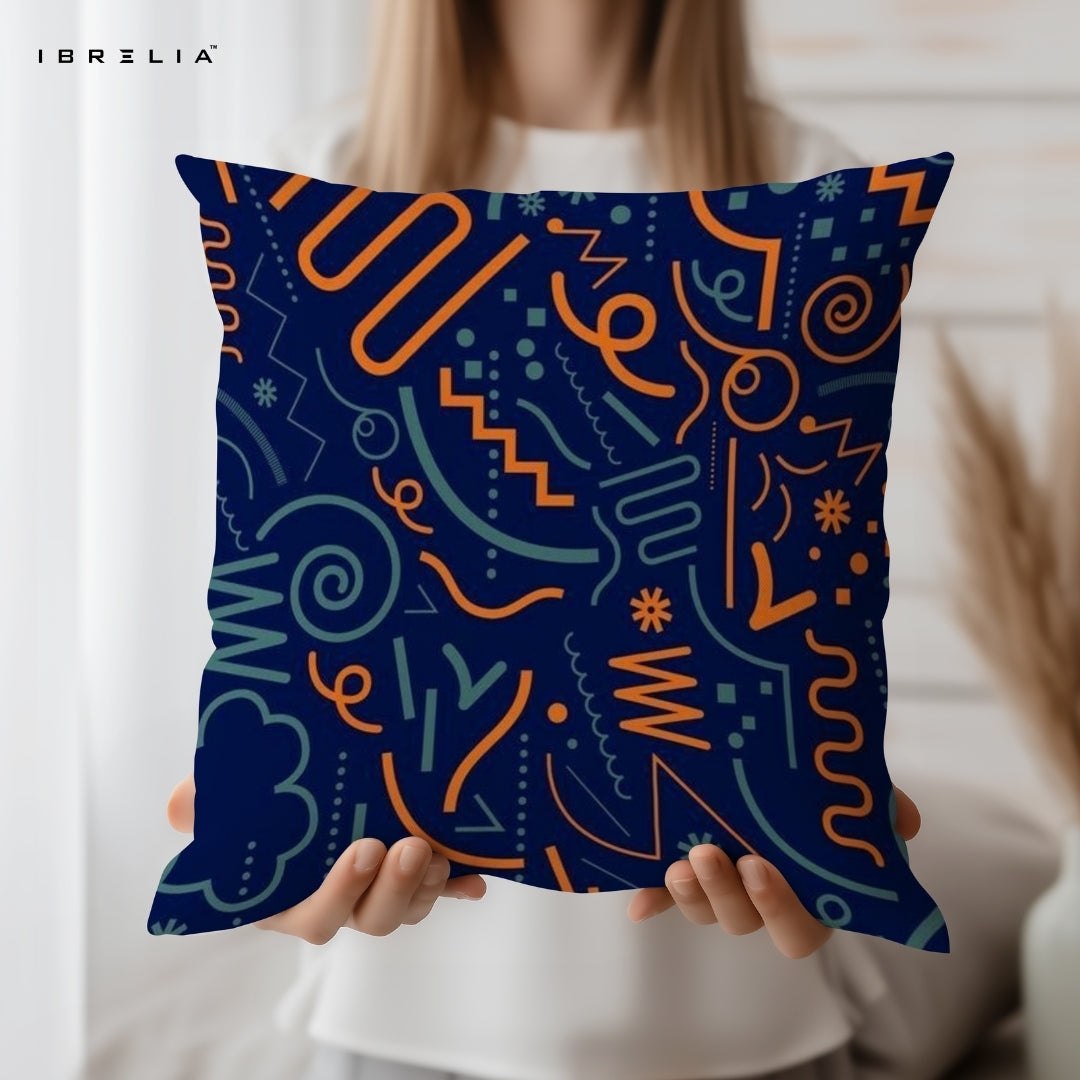 Abstract Pattern Cushion | Modern Geometric Line Art Design | Premium Jute Fabric | Double-Sided Print | IBRELIA™ IBRELIA