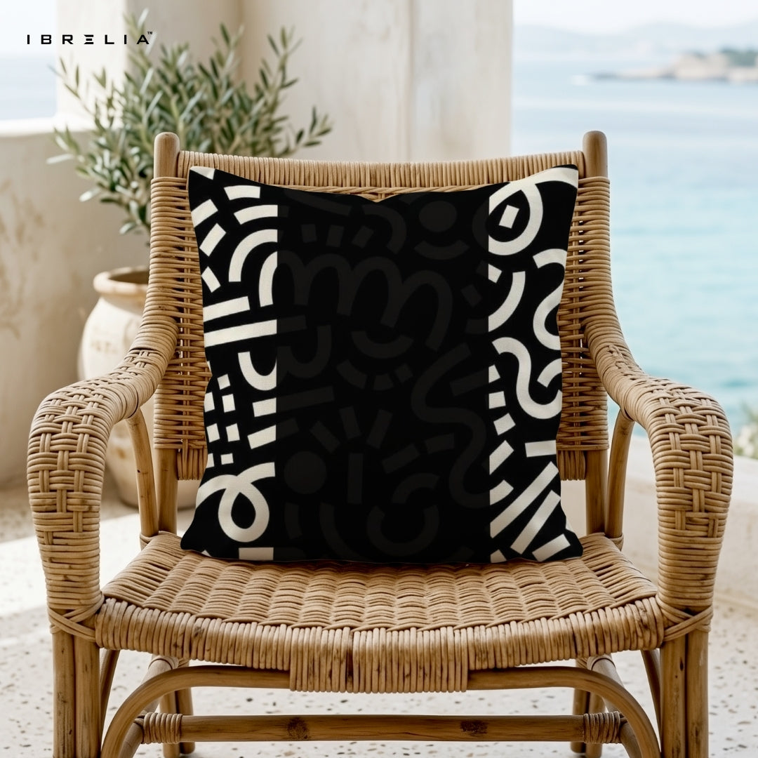 Monochrome Abstract Cushion | Black & White Modern Pattern Design | Premium Jute Fabric | Double-Sided Print | IBRELIA™ IBRELIA