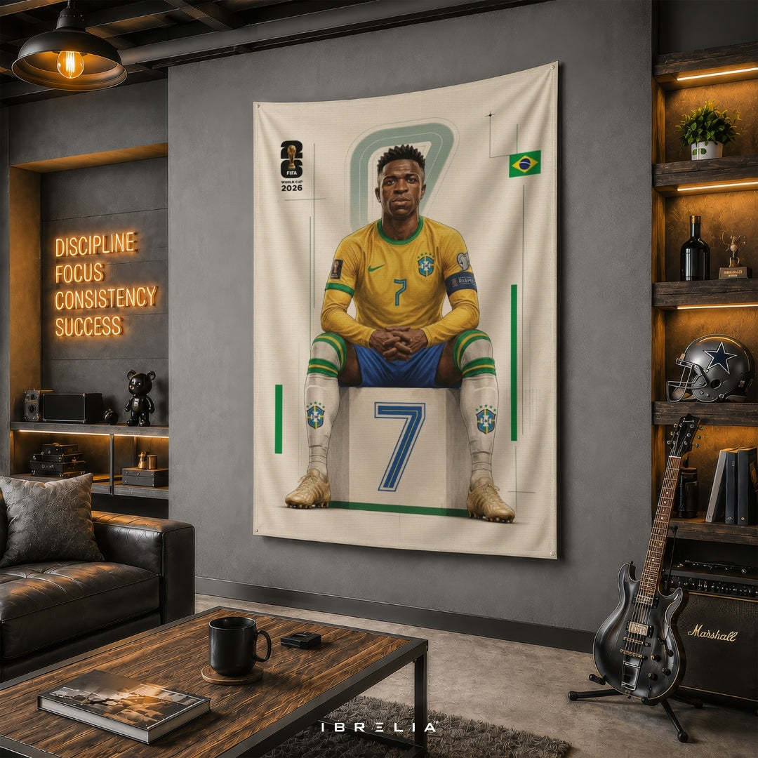 Vinícius Júnior – FIFA World Cup 2026 – Premium Jute Fabric Tapestry – IBRELIA™