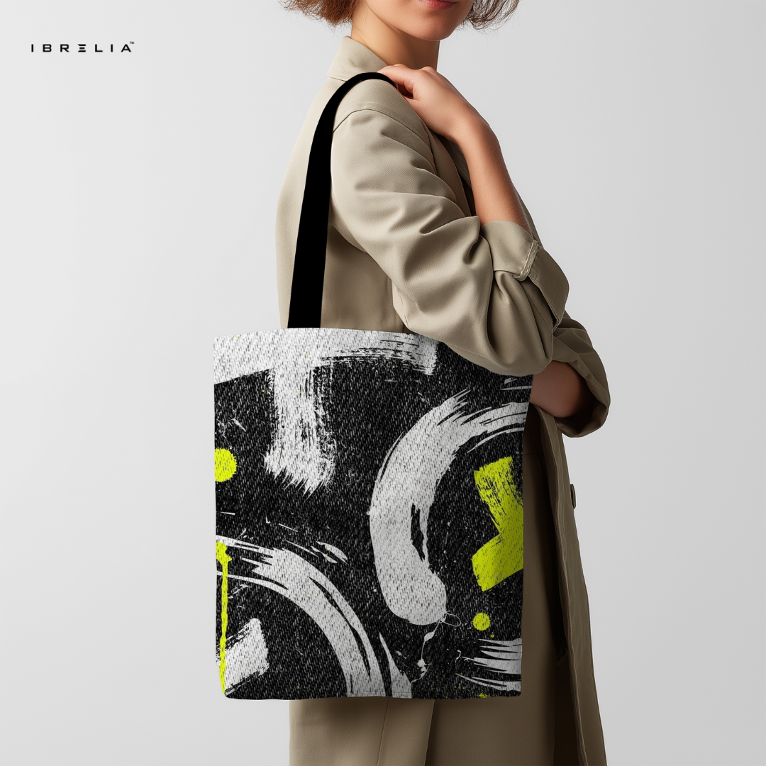 IBRELIA™ Urban Graffiti Street Style Premium Jute Tote Bag with Velvet Handles & Inner Zip Pocket IBRELIA