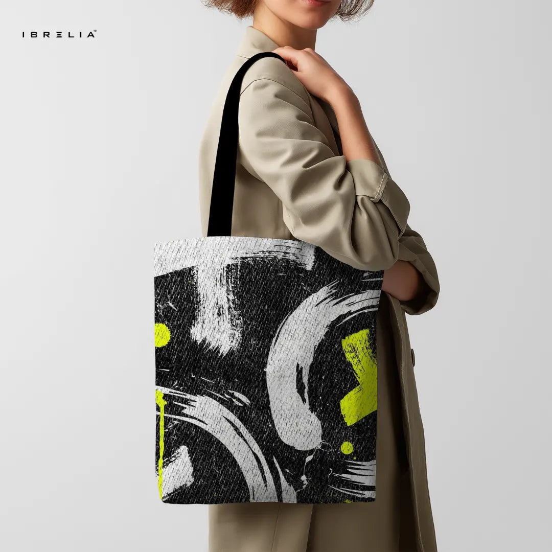 IBRELIA™ Urban Graffiti Street Style Premium Jute Tote Bag with Velvet Handles & Inner Zip Pocket IBRELIA