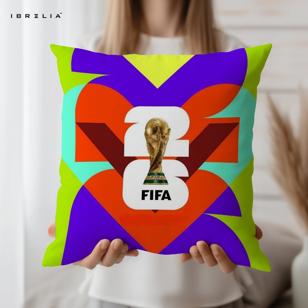 World Cup 2026 Cushion | FIFA Football Trophy Design | Premium Jute Fabric | Double-Sided Print | IBRELIA™ IBRELIA