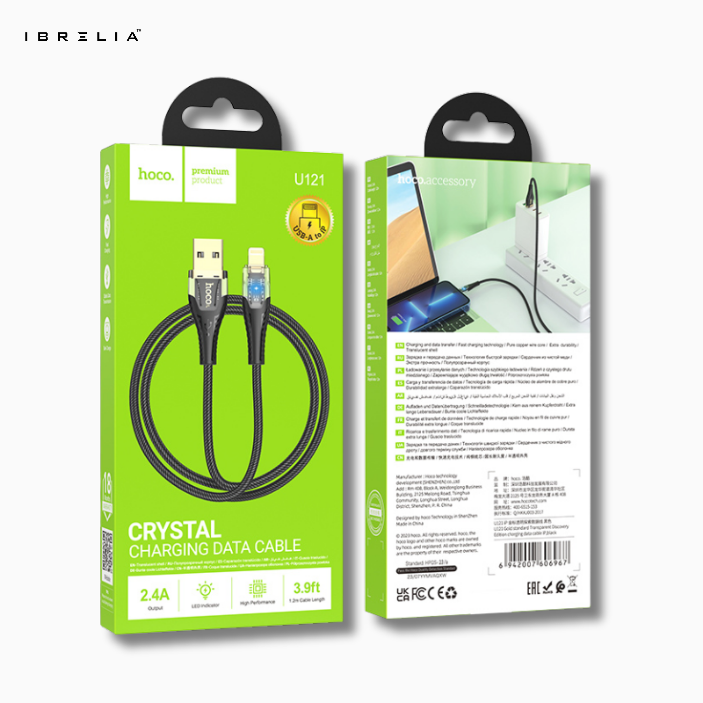 HOCO U121 Transparent Discovery Edition 2.4A Charging Data Cable (USB-A to iP) | IBRELIA™