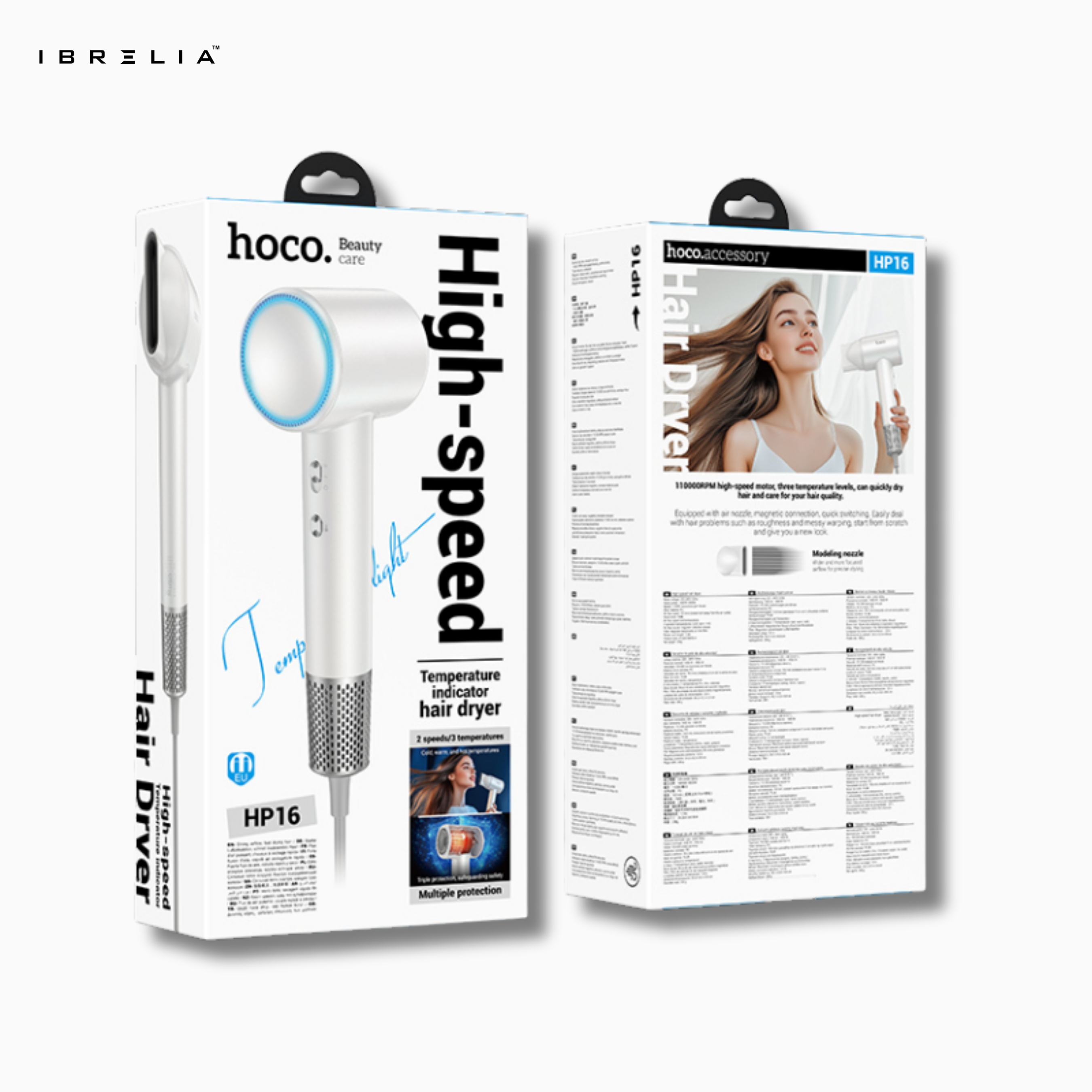 HOCO HP16 High-Speed Hair Dryer | 110,000 RPM Motor | Temperature Indicator | IBRELIA™ IBRELIA